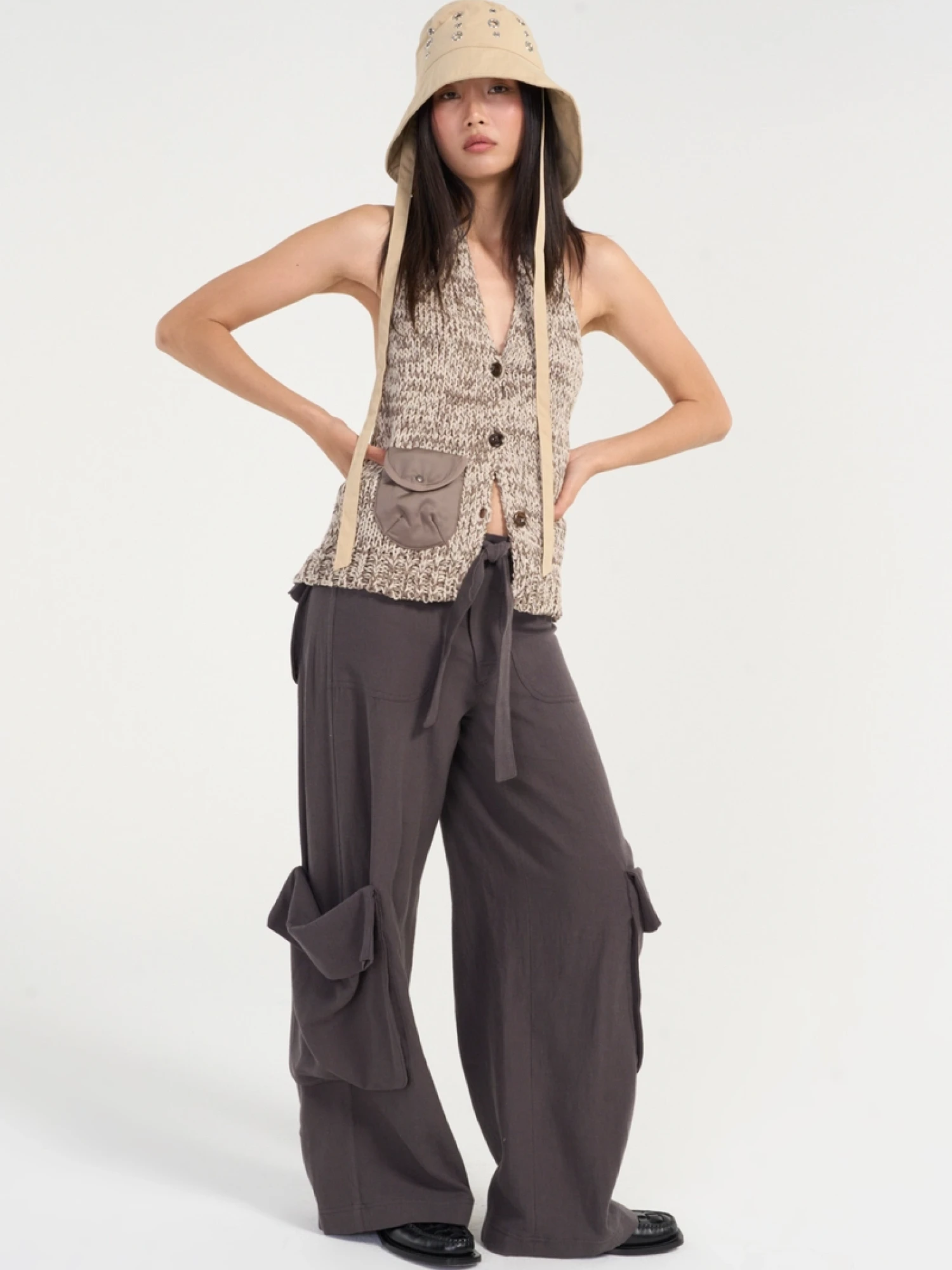 Женские брюки OPEN YY Linen Cargo Charcoal