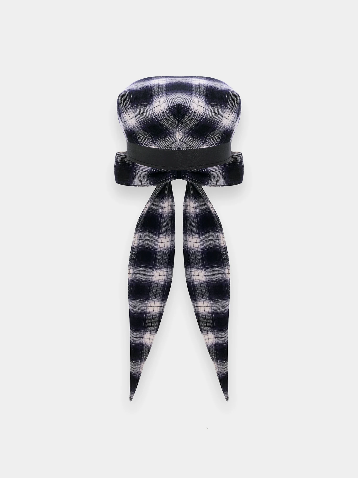 Берет JUNTAE KIM Scarf Tie Neck Beret Blue Check