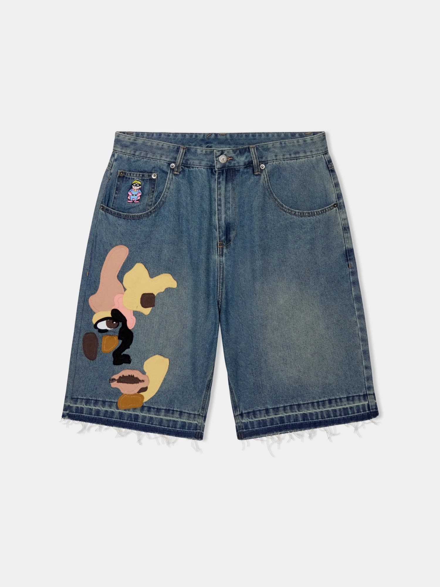 Шорты KidSuper Face Patchwork Baggy Shorts Light Wash