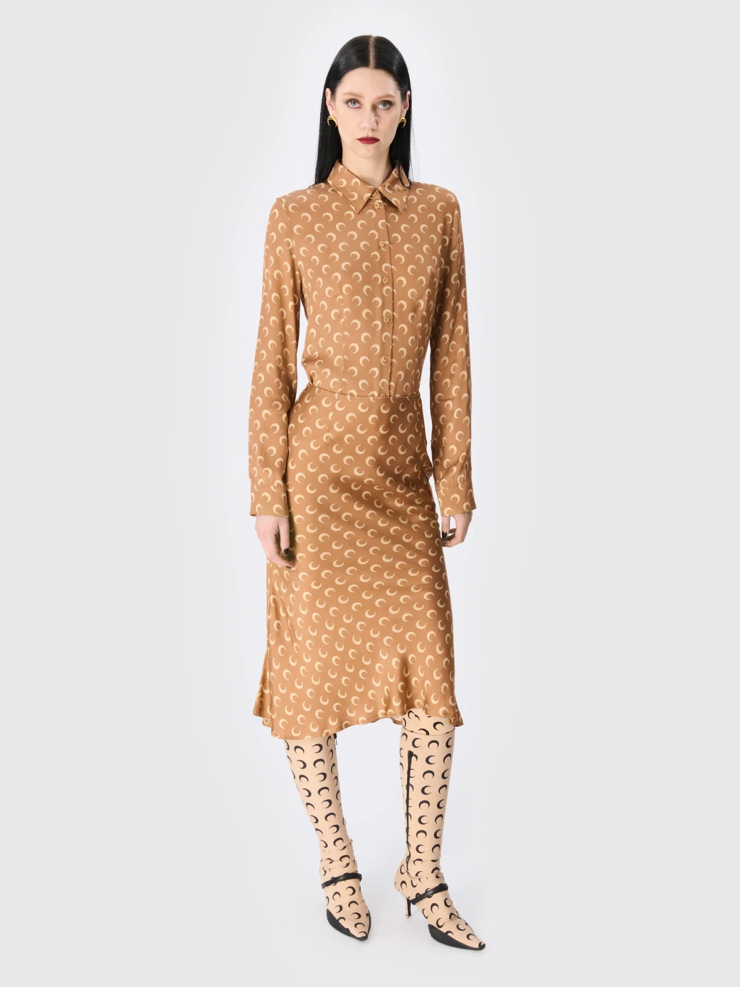 Женская юбка Marine Serre Moon Printed Flou Midi Dark Camel