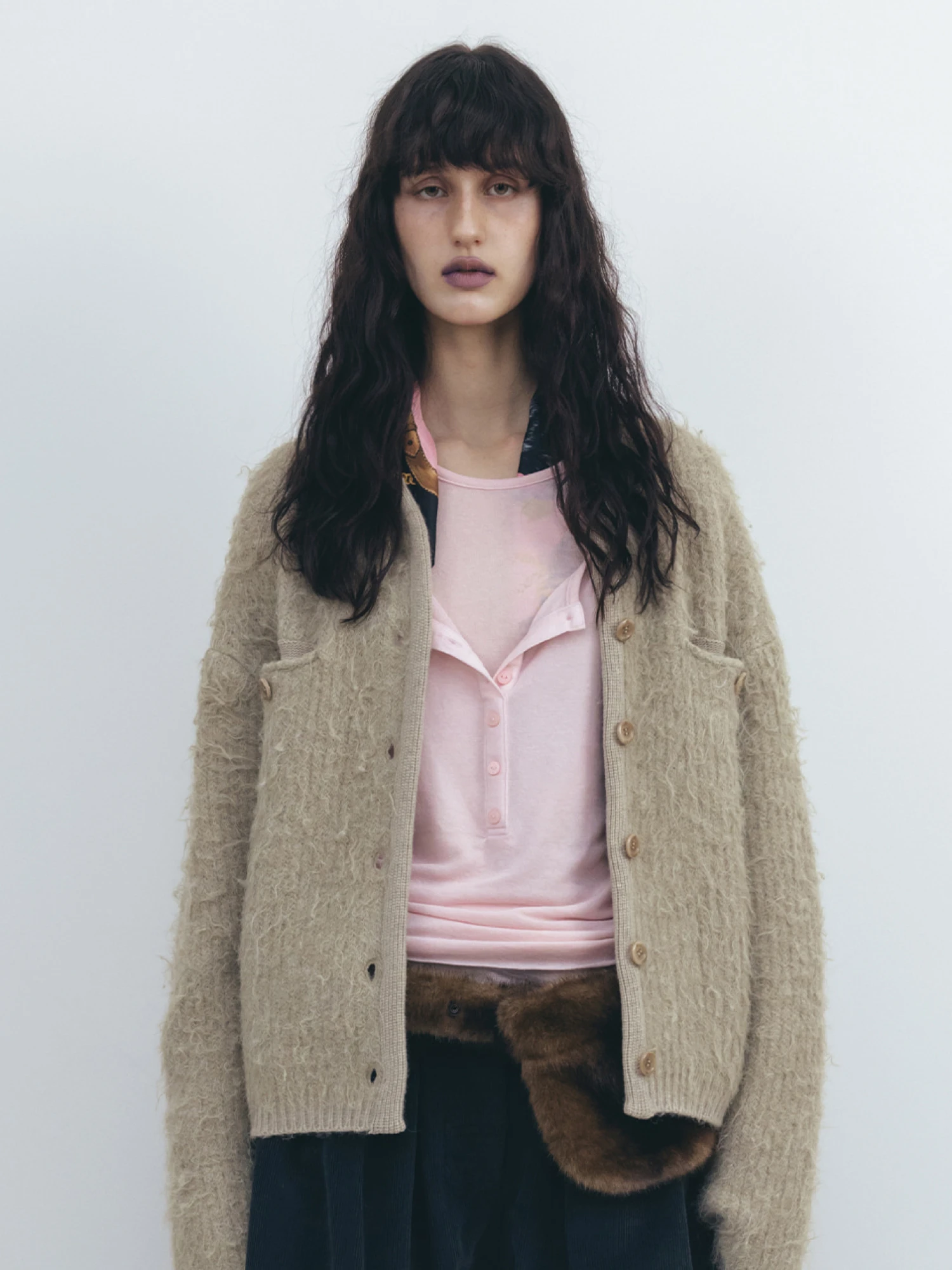 Женский кардиган OPEN YY Shaggy Cardigan Beige