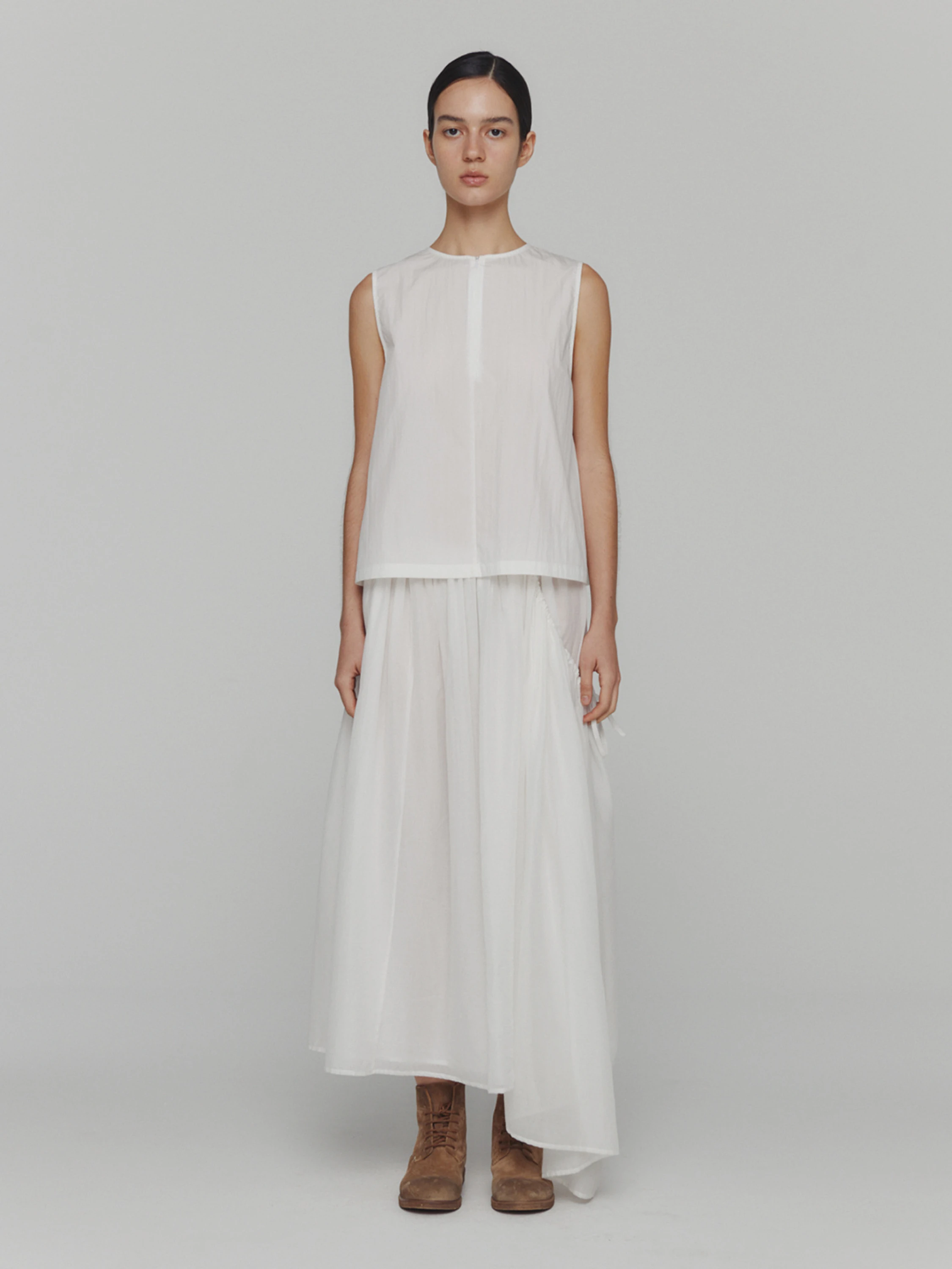 Топ AMOMENTO Cotton Two-Way Shirring Top White