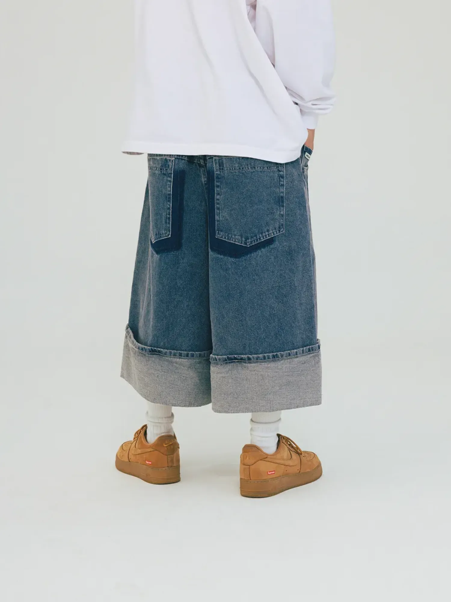 Шорты ANGLAN Turn-up Selvedge Denim Half Washed Blue