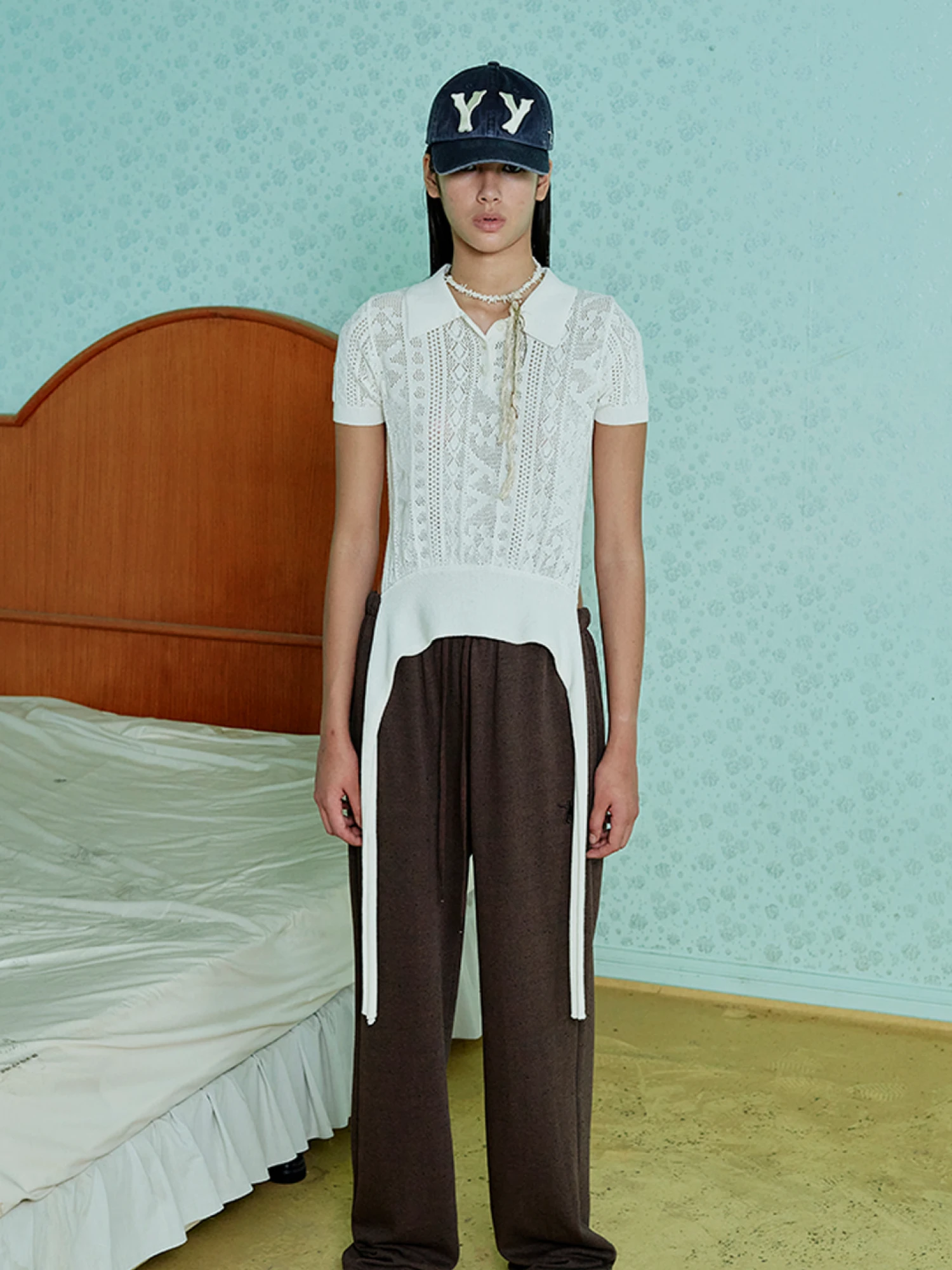 Женское поло OPEN YY Jacquard Knit White