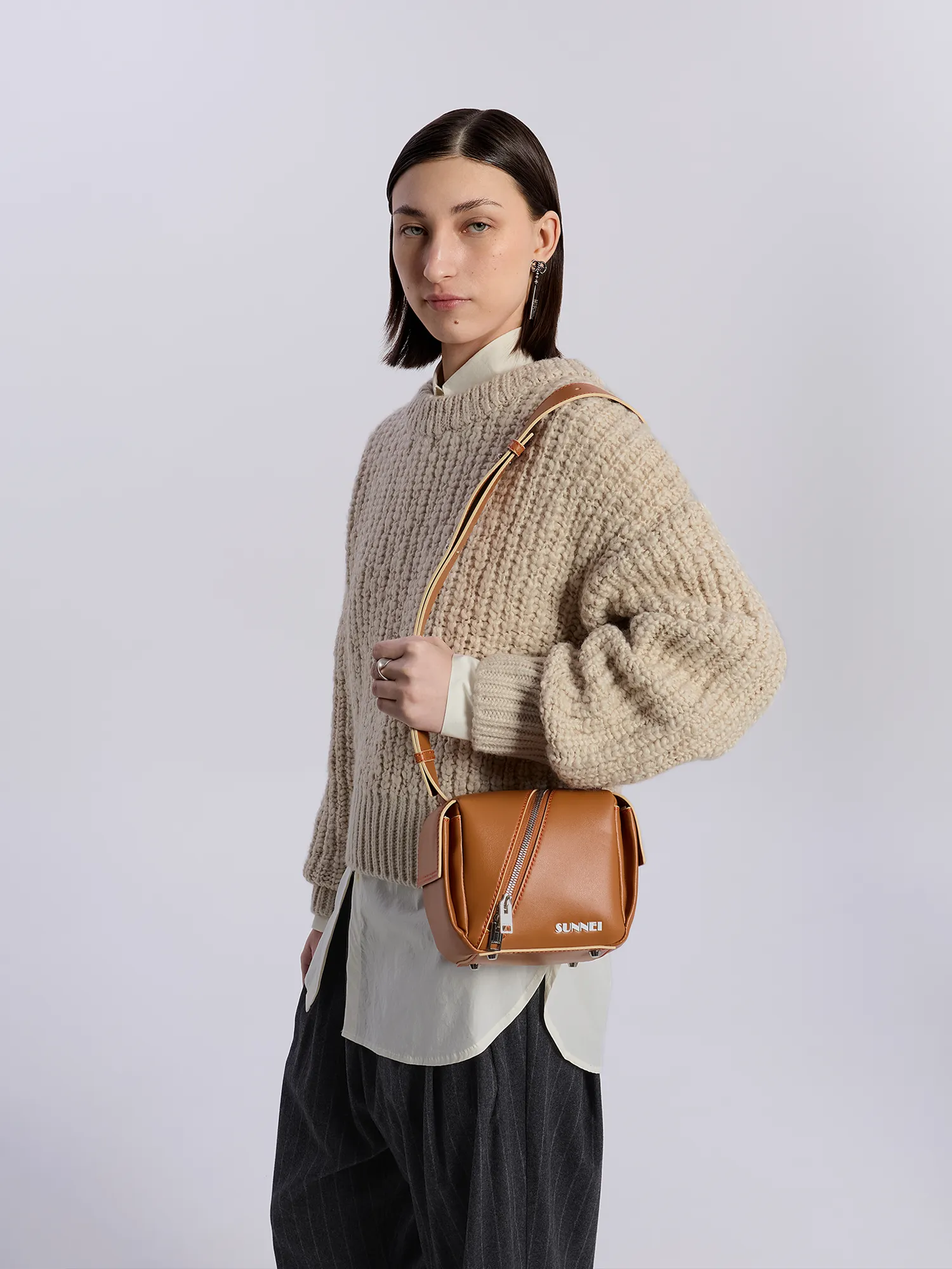 Женская сумка Sunnei Lacubetto Cross Zip Dark Tan