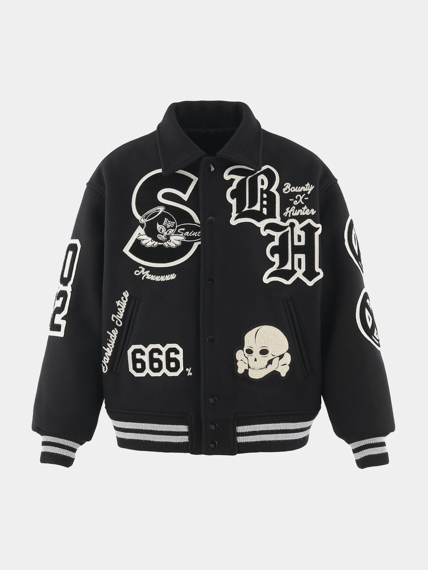 Бомбер SAINT MXXXXXX x Bounty Hunter Varsity Jacket Snt Black
