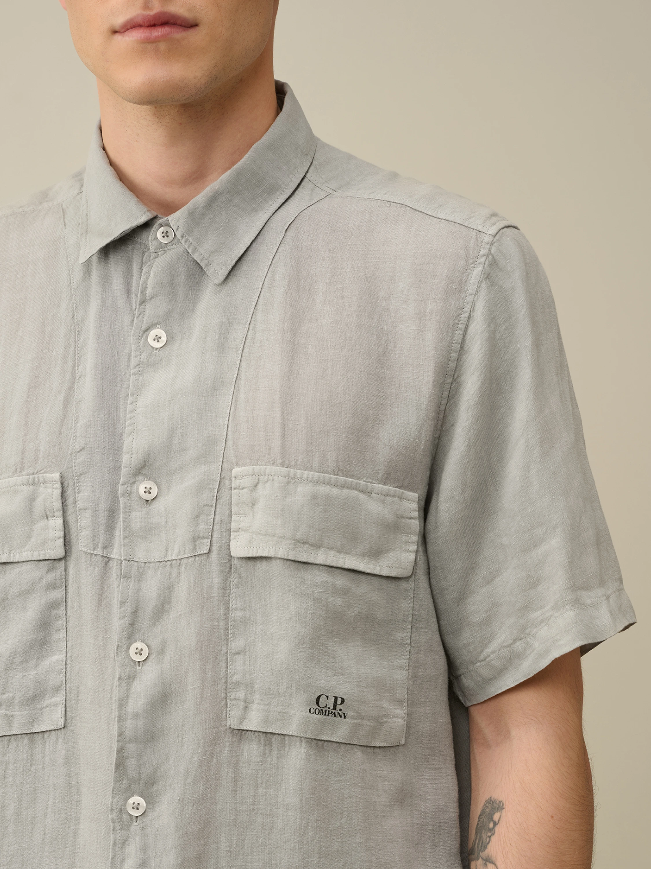 Рубашка C.P. Company Linen Short Sleeved Shirt Drizzle Grey