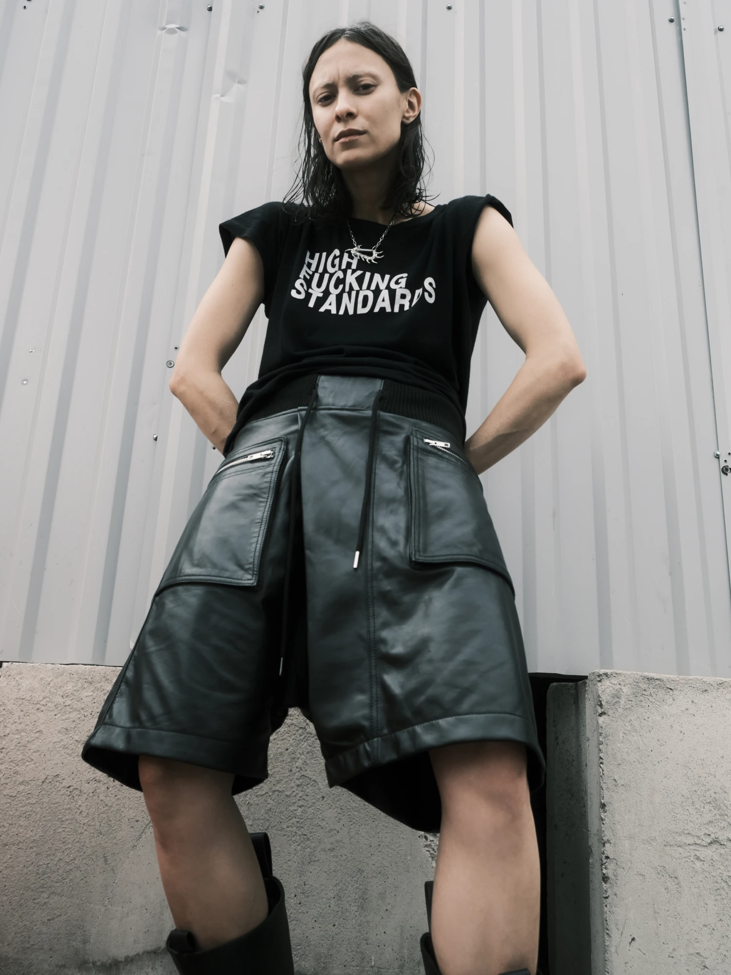 Женские Шорты R13 Crossover Leather Black