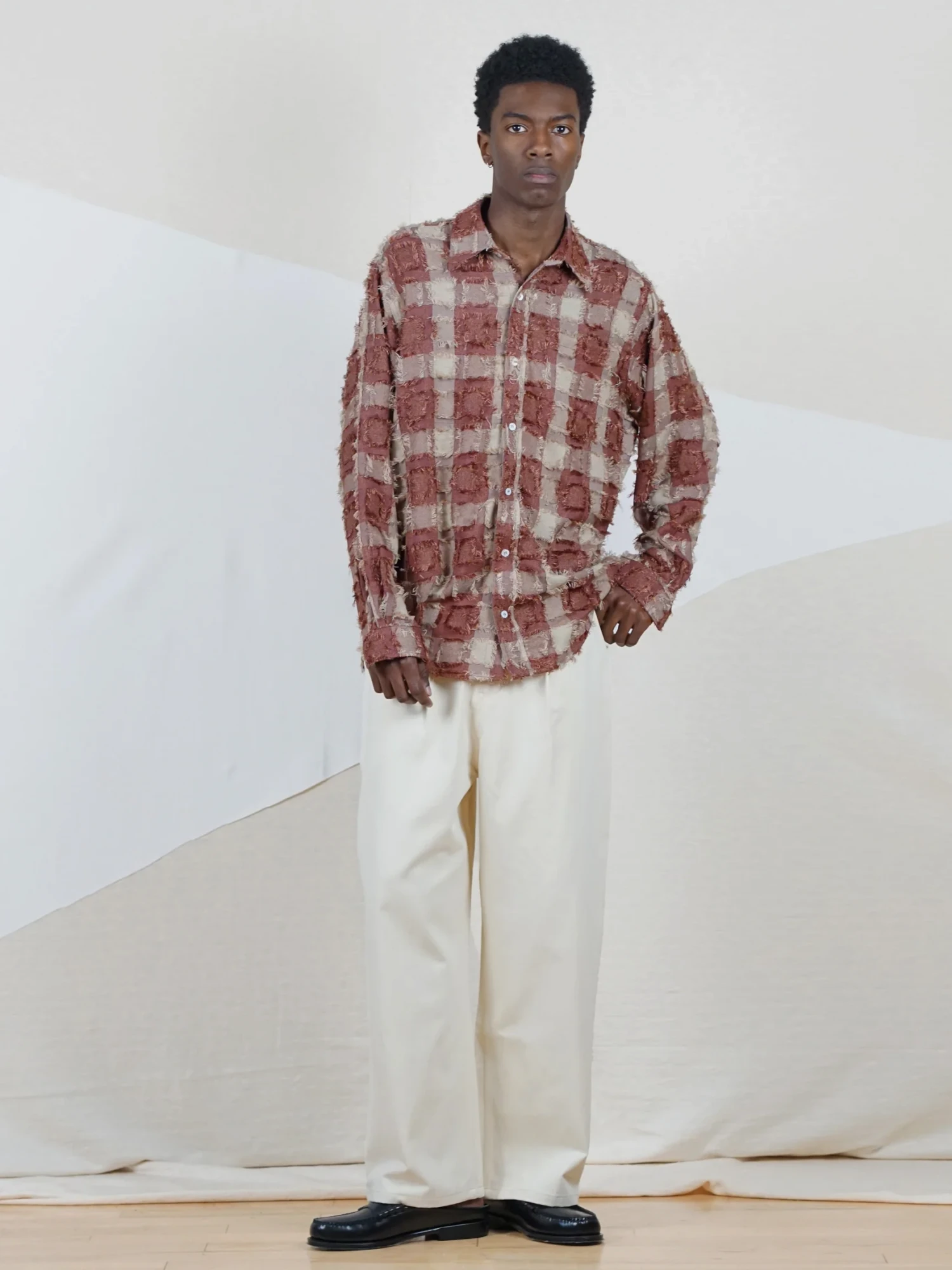 Рубашка lorenz Checked Fringe Shirt Brown
