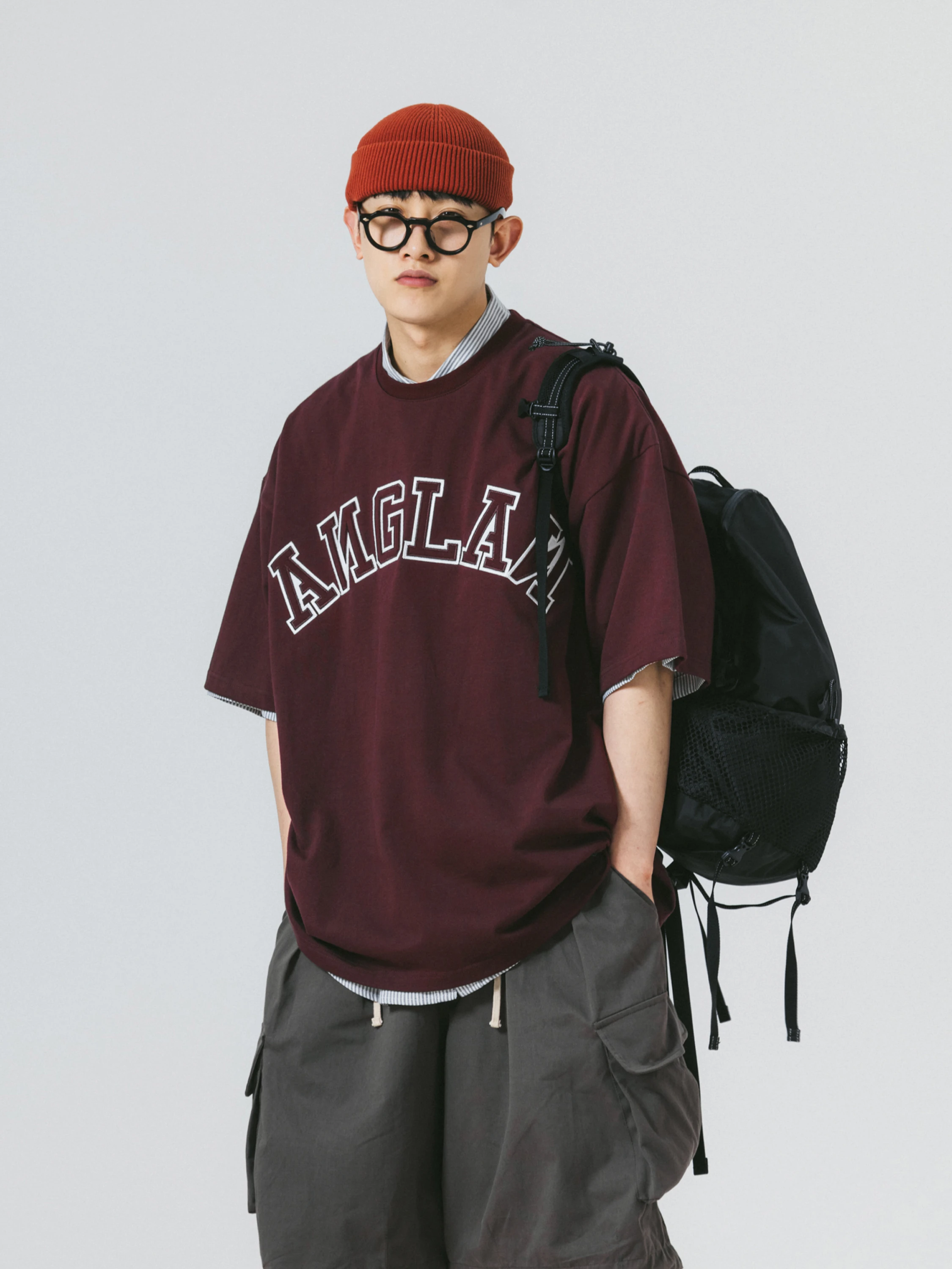 Футболка ANGLAN Applique Logo Half Tee Burgundy