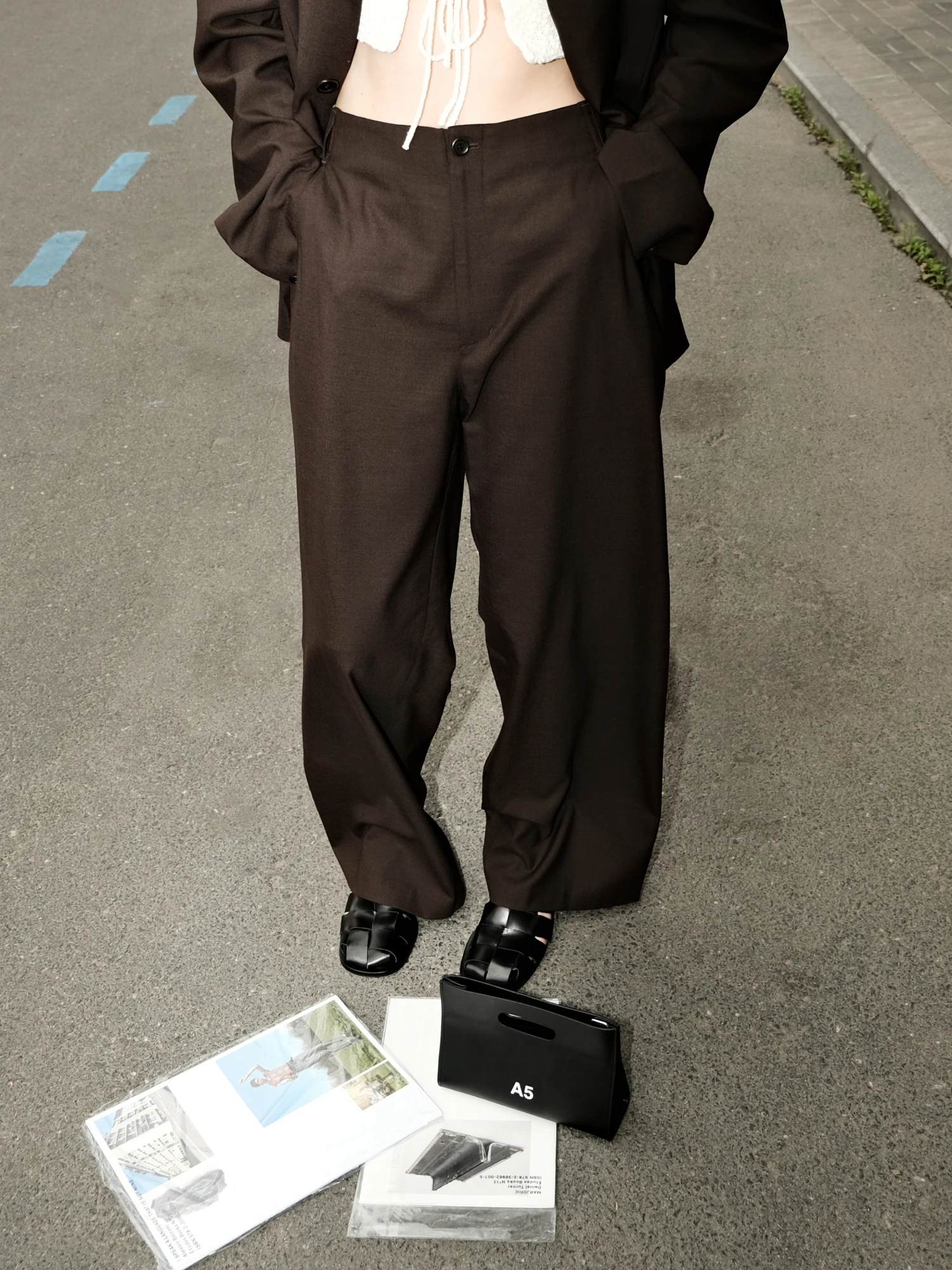Брюки AMOMENTO Wool Wide Pants Dark Brown