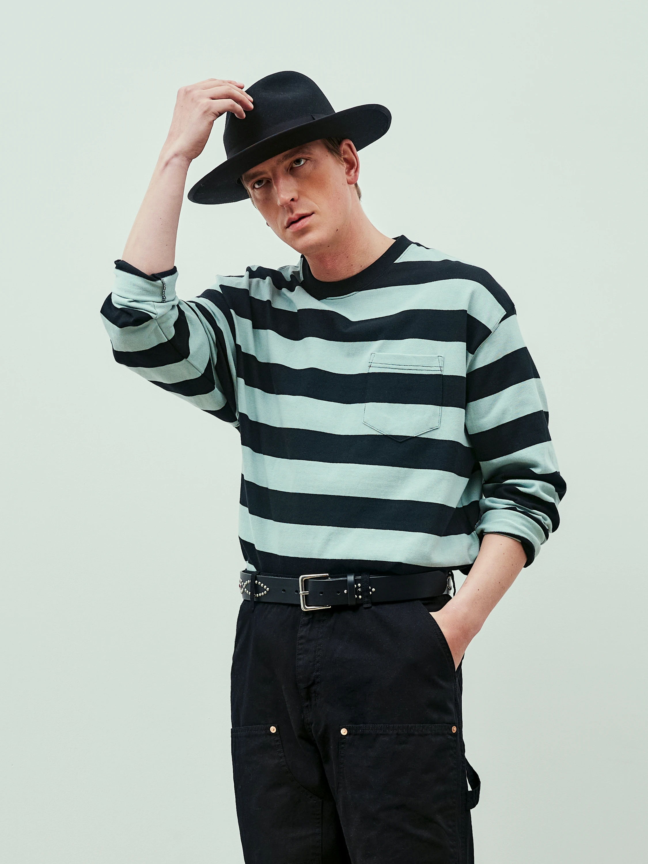 Лонгслив Uniform Bridge Naval Stripe Pocket L/S Tee Mint