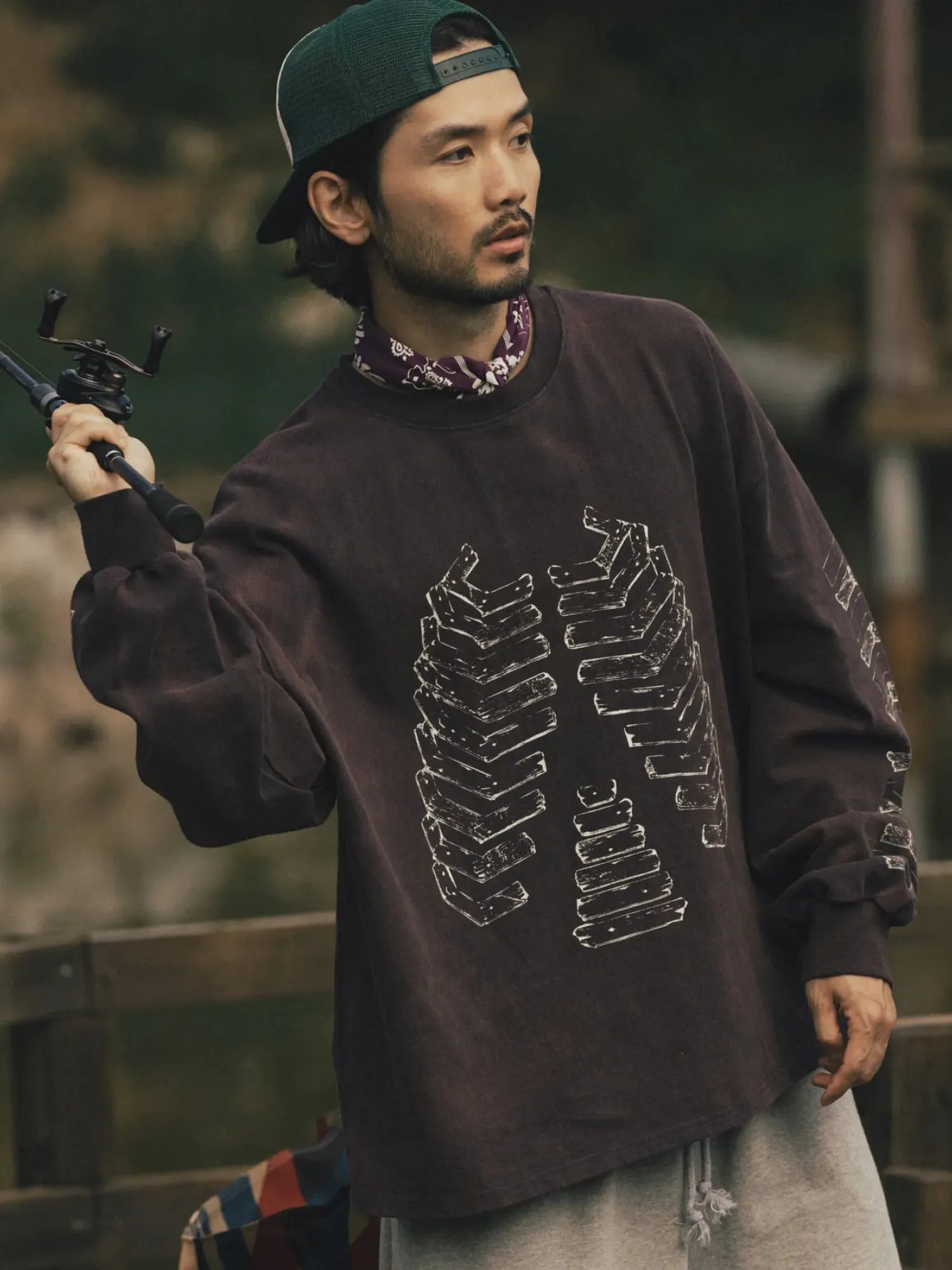 Лонгслив ANGLAN x Heka Wood Bone Long Sleeve Dark Purple