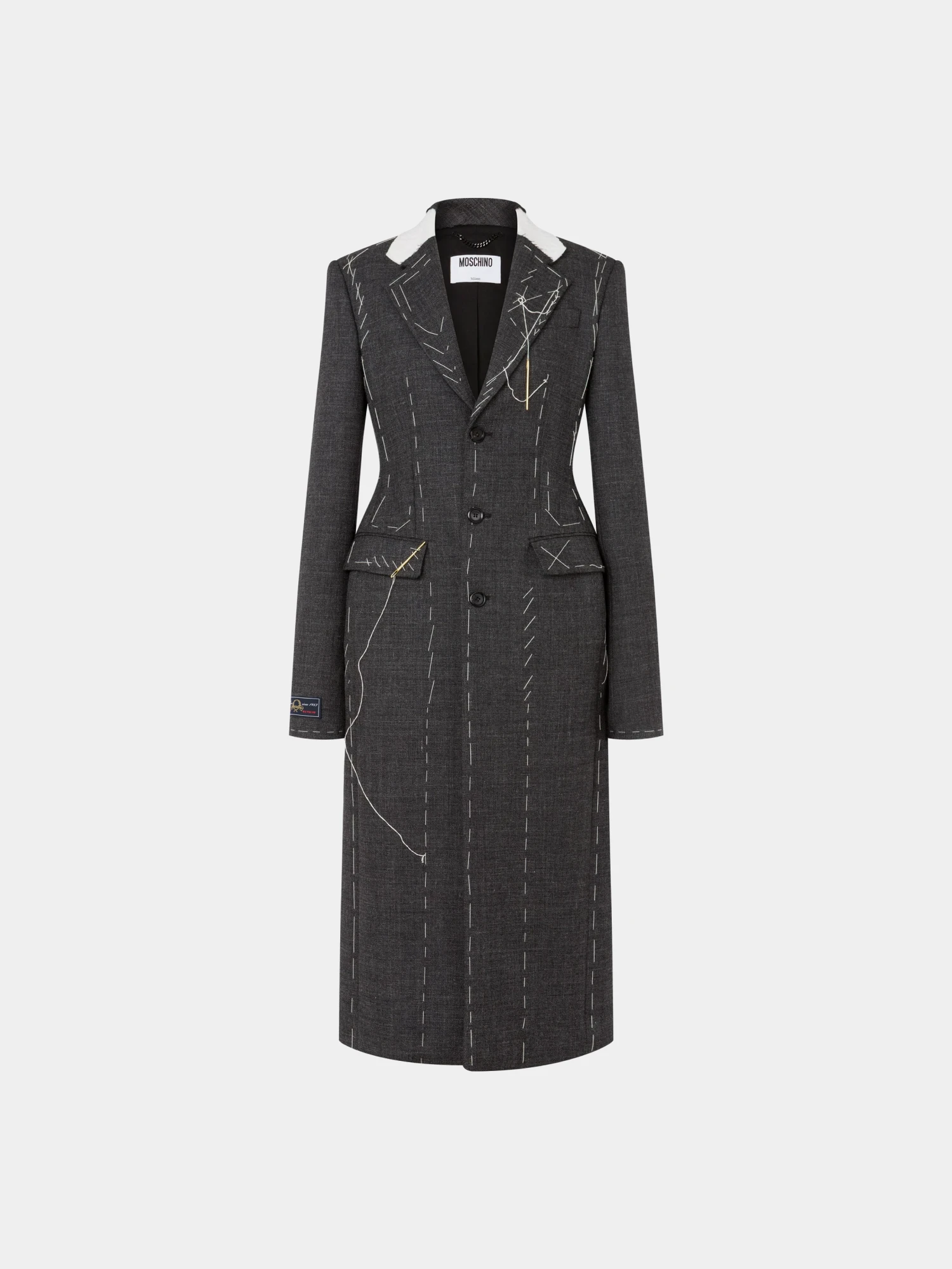 Женское пальто MOSCHINO Embroidered Wool Canvas Grey