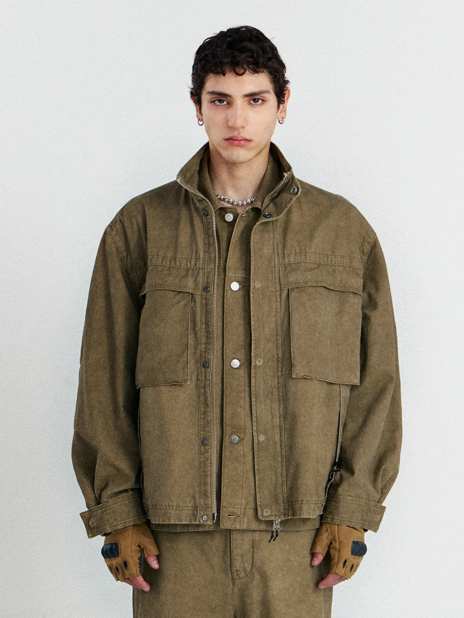 Овершот UNAFFECTED Stand Collar Washed Dusty Beige
