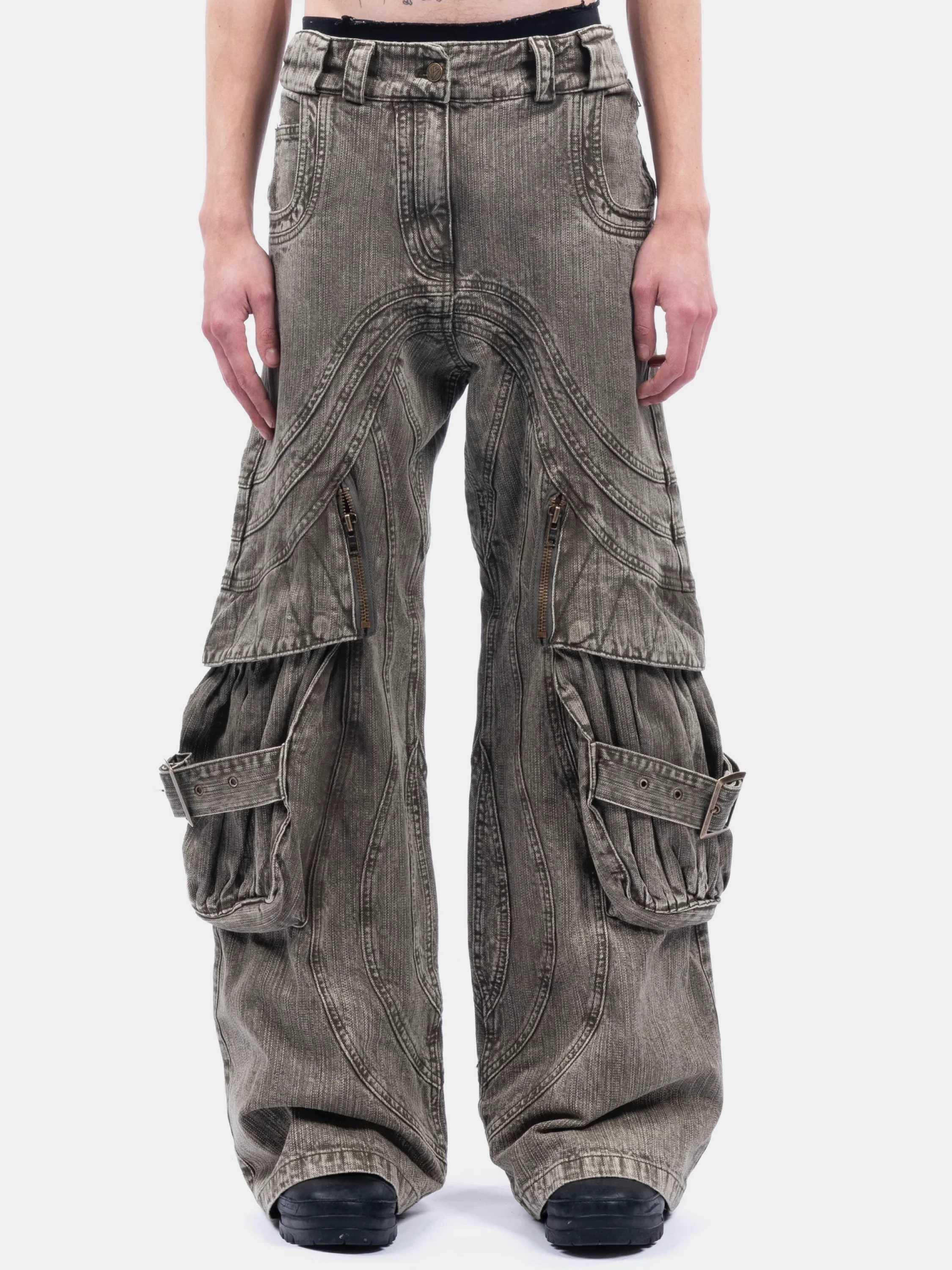Джинсы NO/FAITH STUDIOS Texture Wave Cargo Grey Khaki