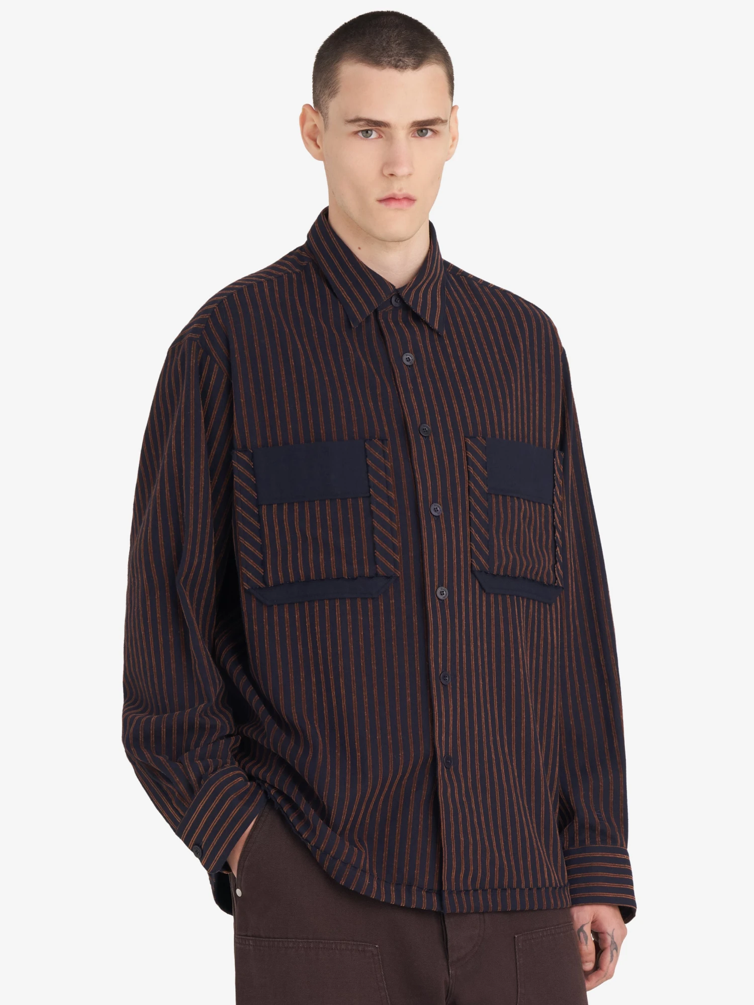 Рубашка Études Flannel Striped Navy