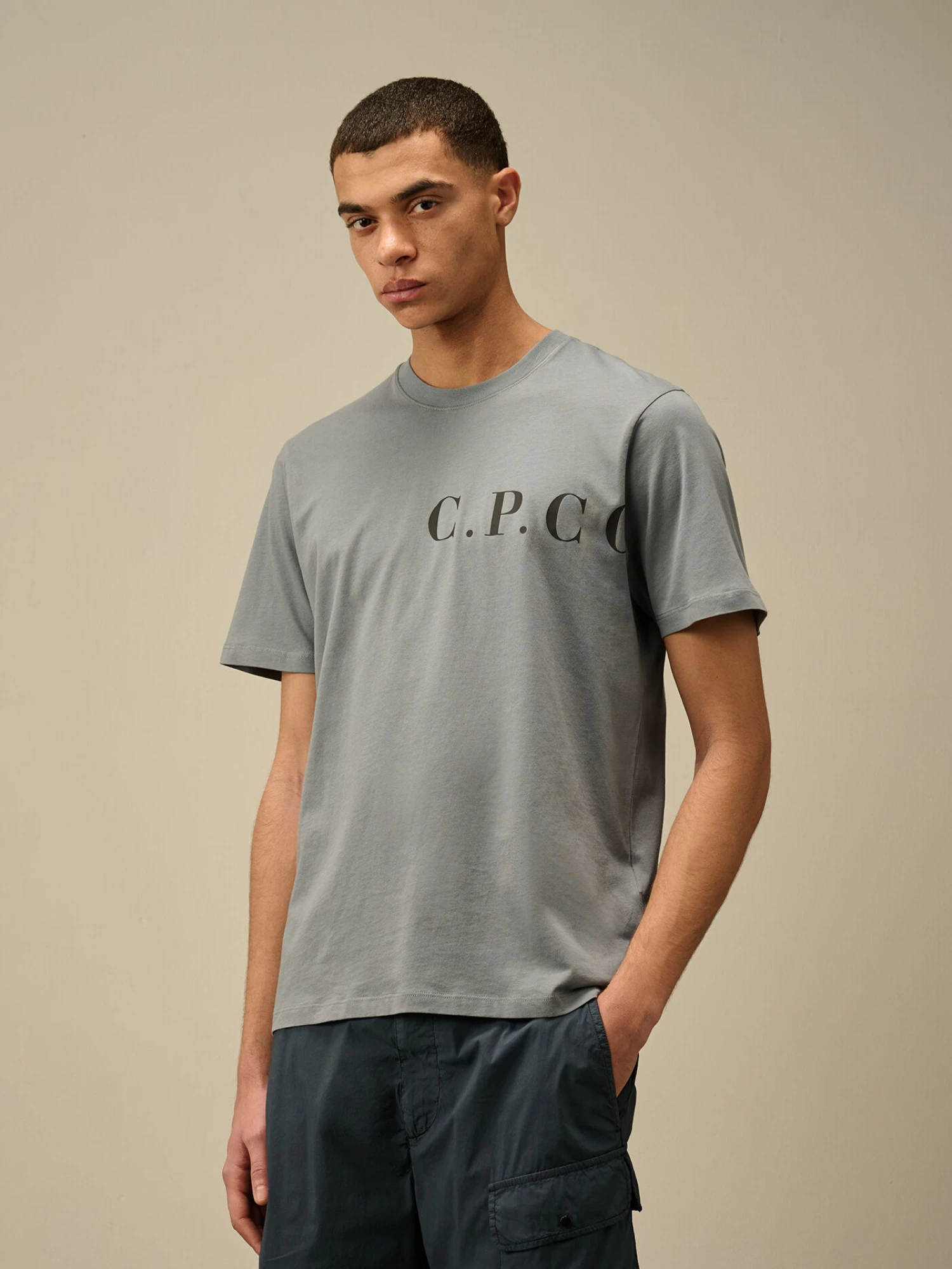 Футболка C.P. Company 30/1 Jersey Front-Back Logo Stormy Weather