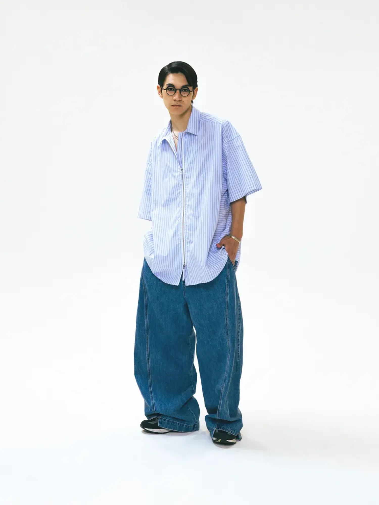 Джинсы ANGLAN Wide Curved Denim Pants Washed Blue