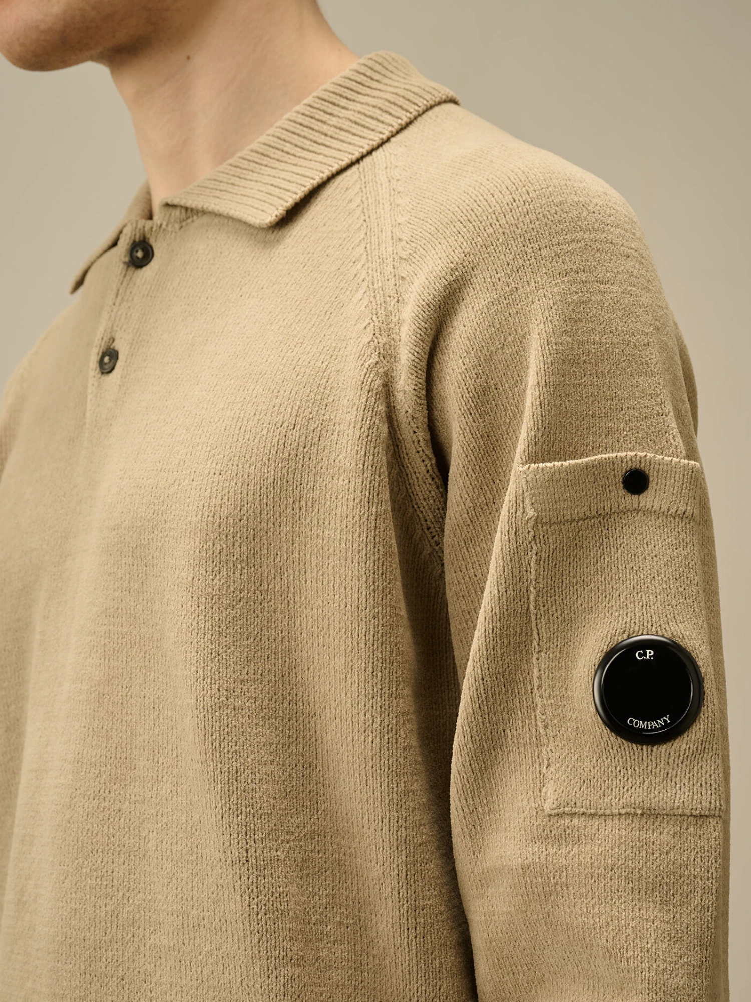 Свитер C.P. Company Chenille Cotton Polo Knit Vintage Khaki