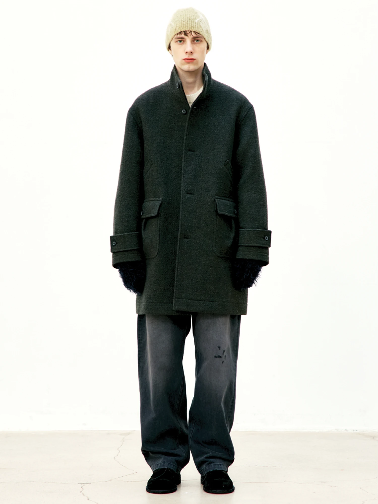 Пальто COOR Cashmere Blend Stand Collar Dark Green