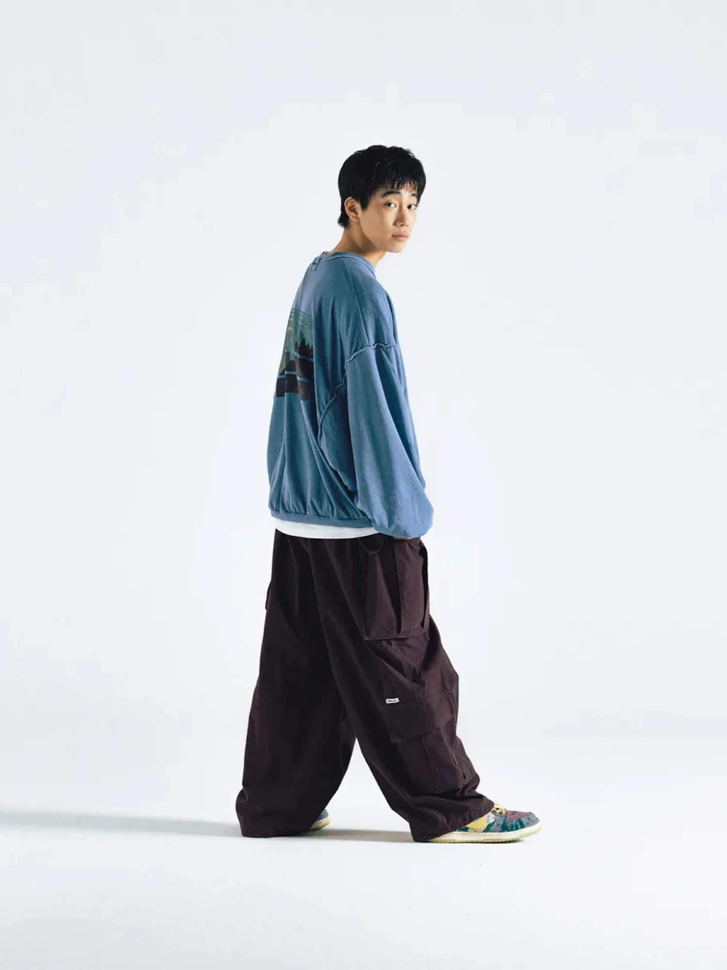 Свитшот ANGLAN Reversible Pigment Two Layer Washed Blue