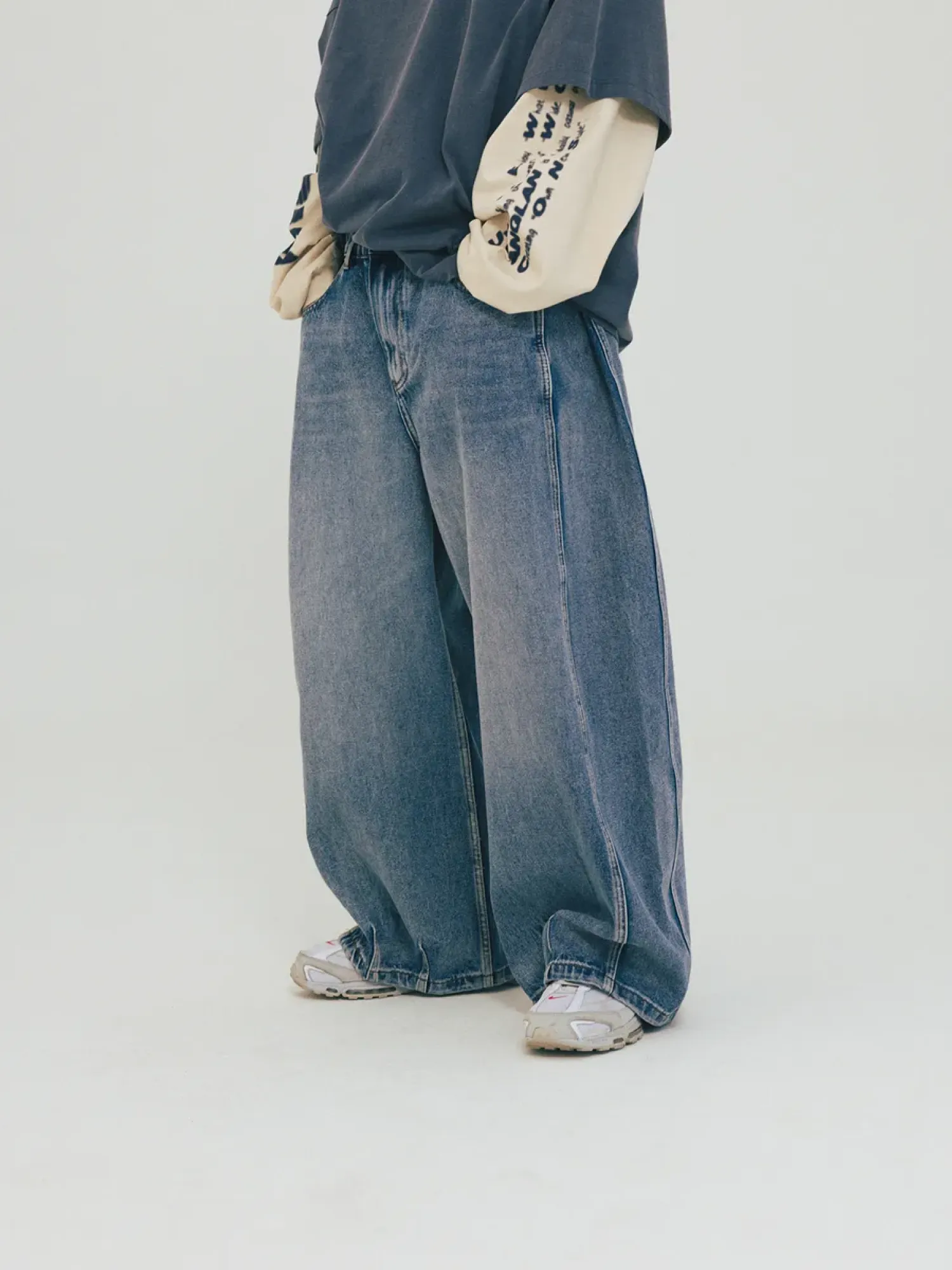 Джинсы ANGLAN Side Panel Balloon Denim Washed Blue