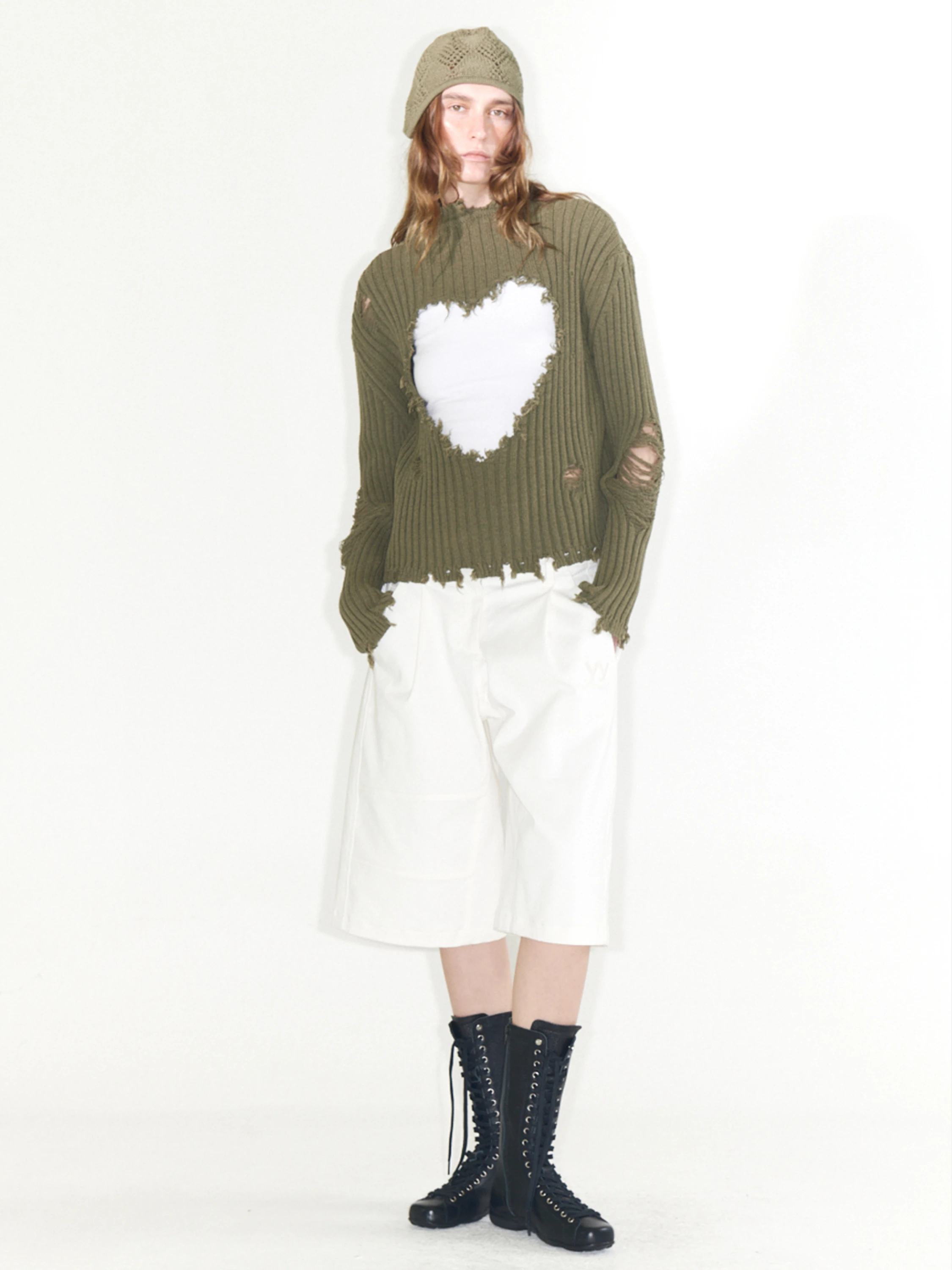 Женский свитер OPEN YY Damaged Heart Khaki