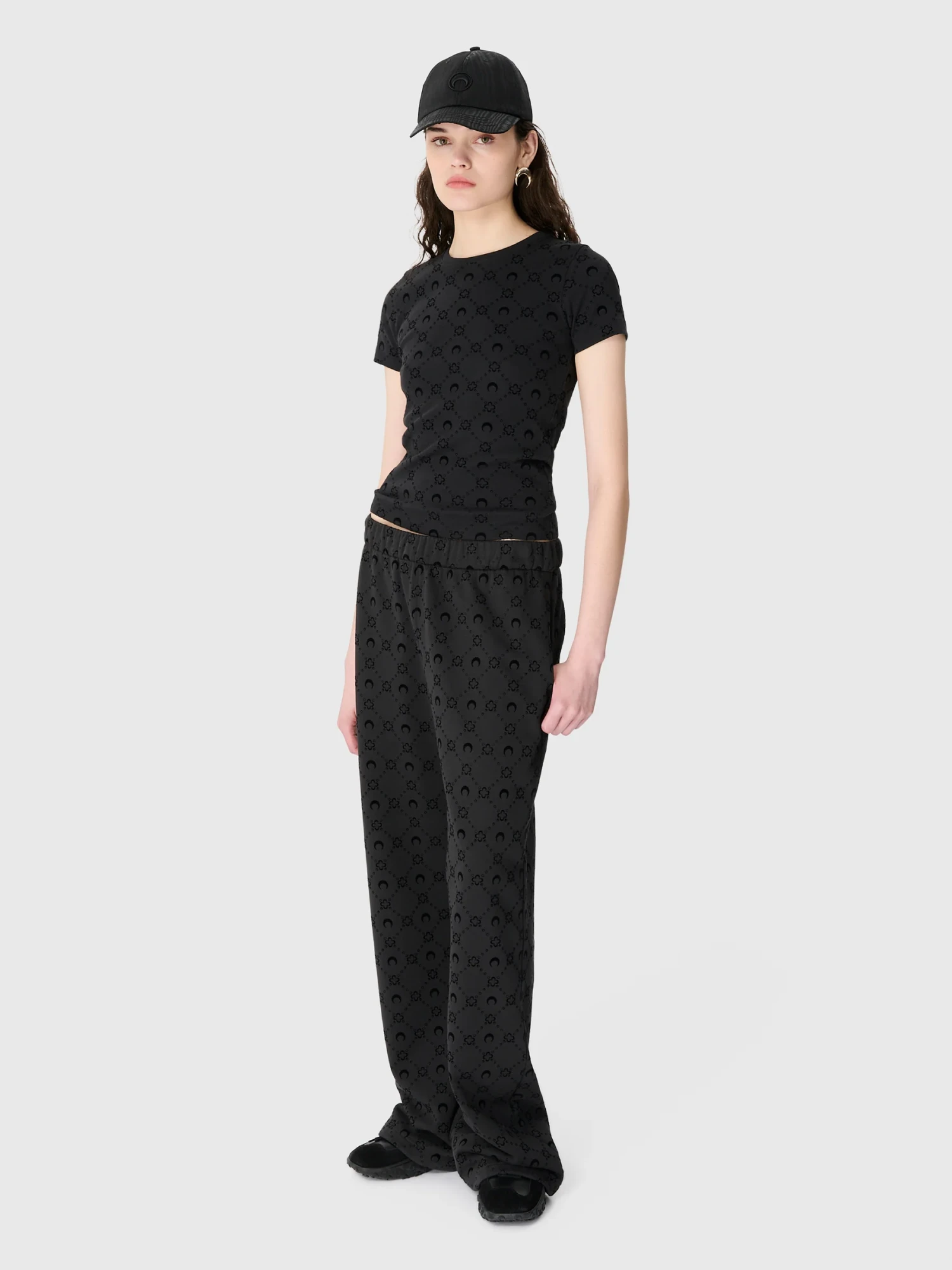 Женская футболка Marine Serre Moonogram Ribbed Baby Fit Black
