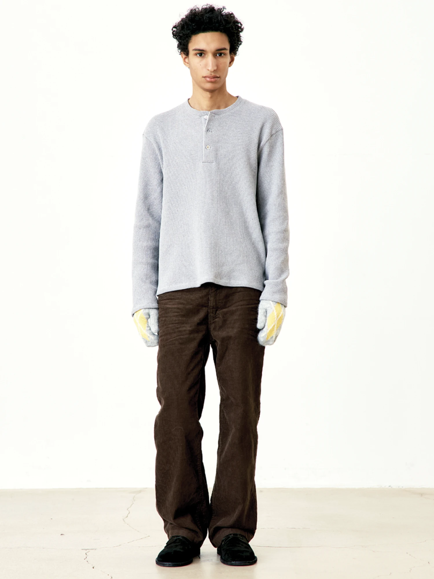 Лонгслив COOR Waffle Henry Neck Grey