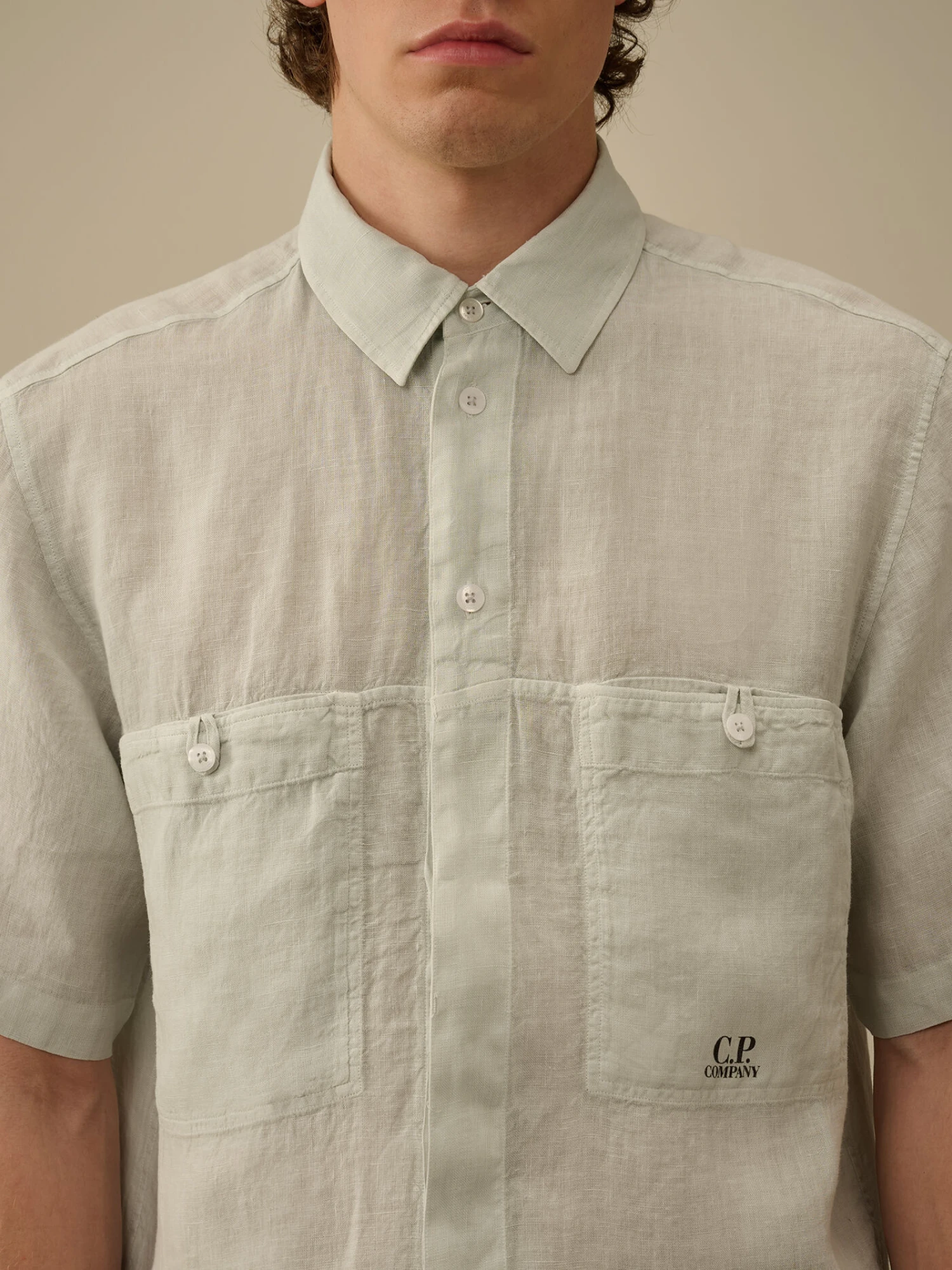 Рубашка C.P. Company Linen Boxy Short Sleeve Blue Fox