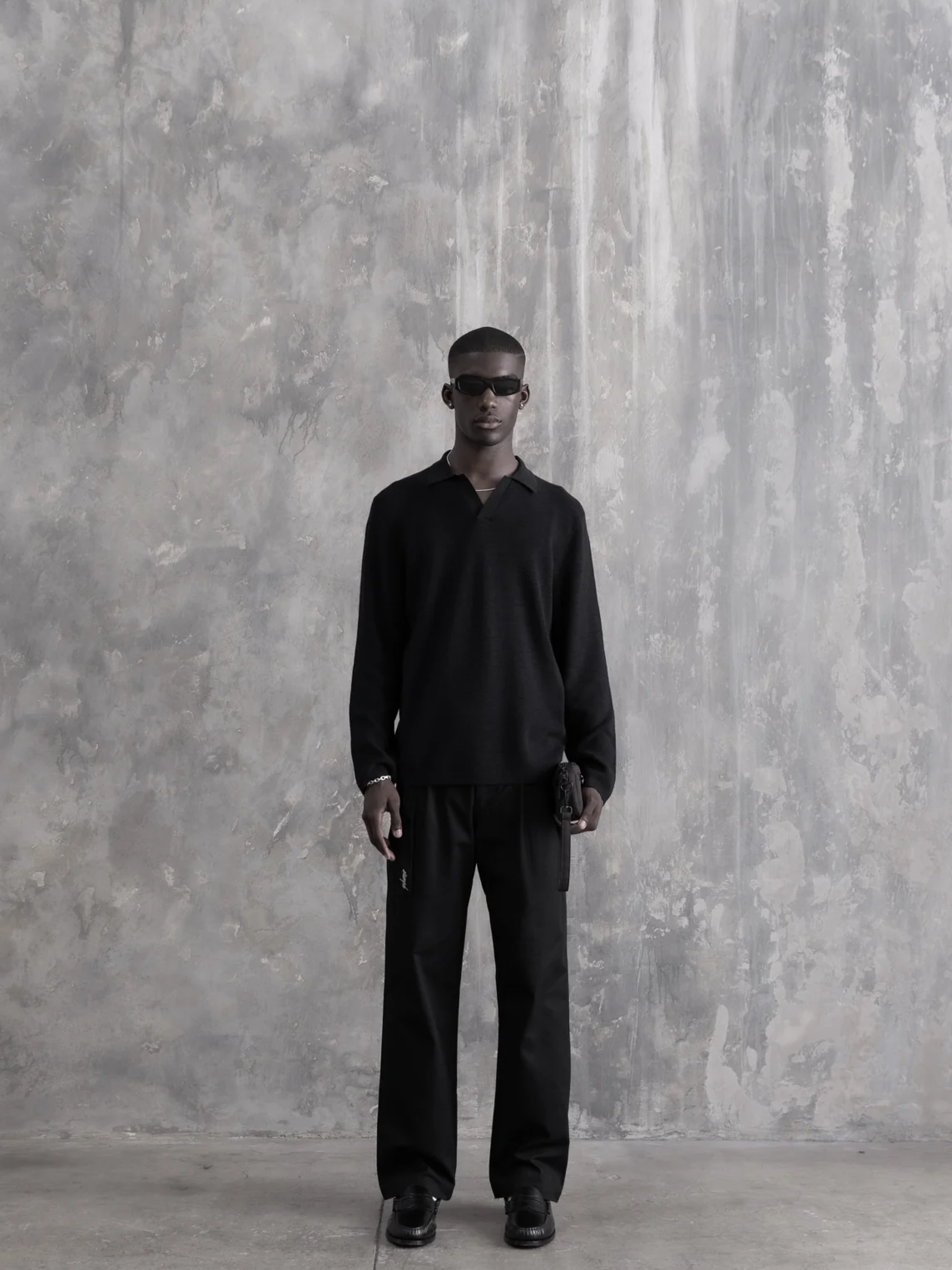 Рубашка-поло Stampd Ribbed Knit LS Polo Black