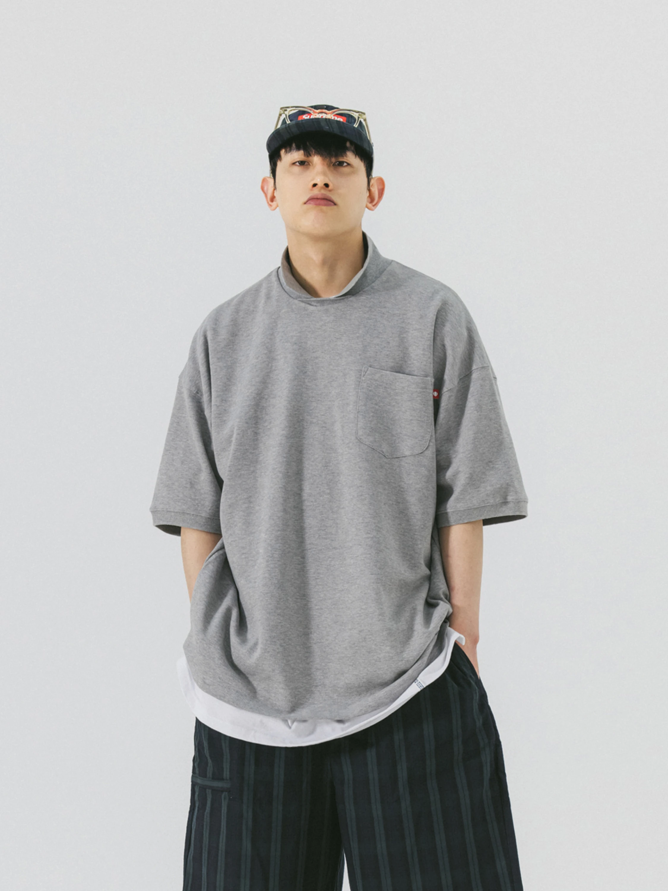 Футболка ANGLAN Pocket Wing Collar Half Tee Grey