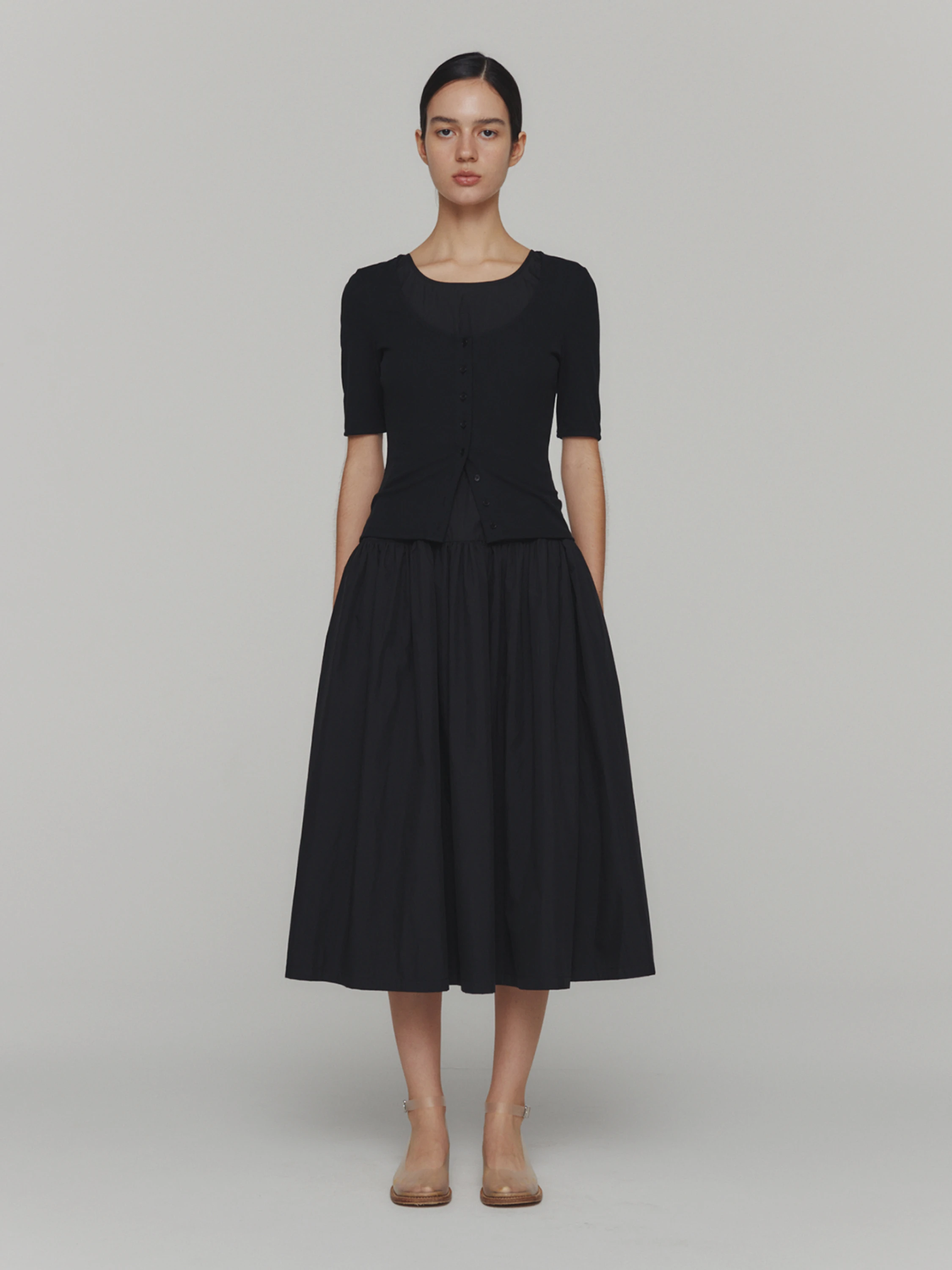 Женское платье AMOMENTO Cotton Shirring Dress Black