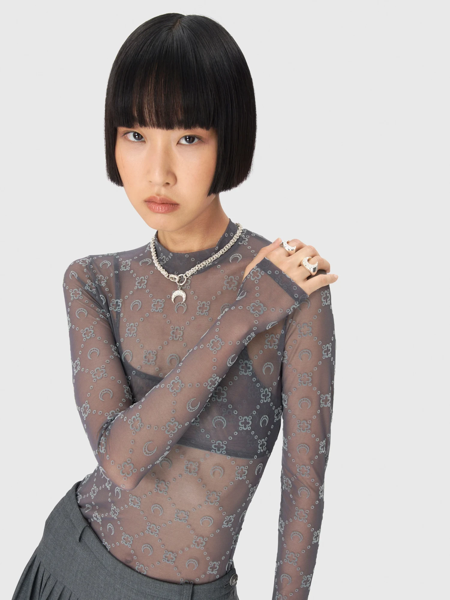 Женский лонгслив Marine Serre Recycled Mesh Second Skin Stone Grey