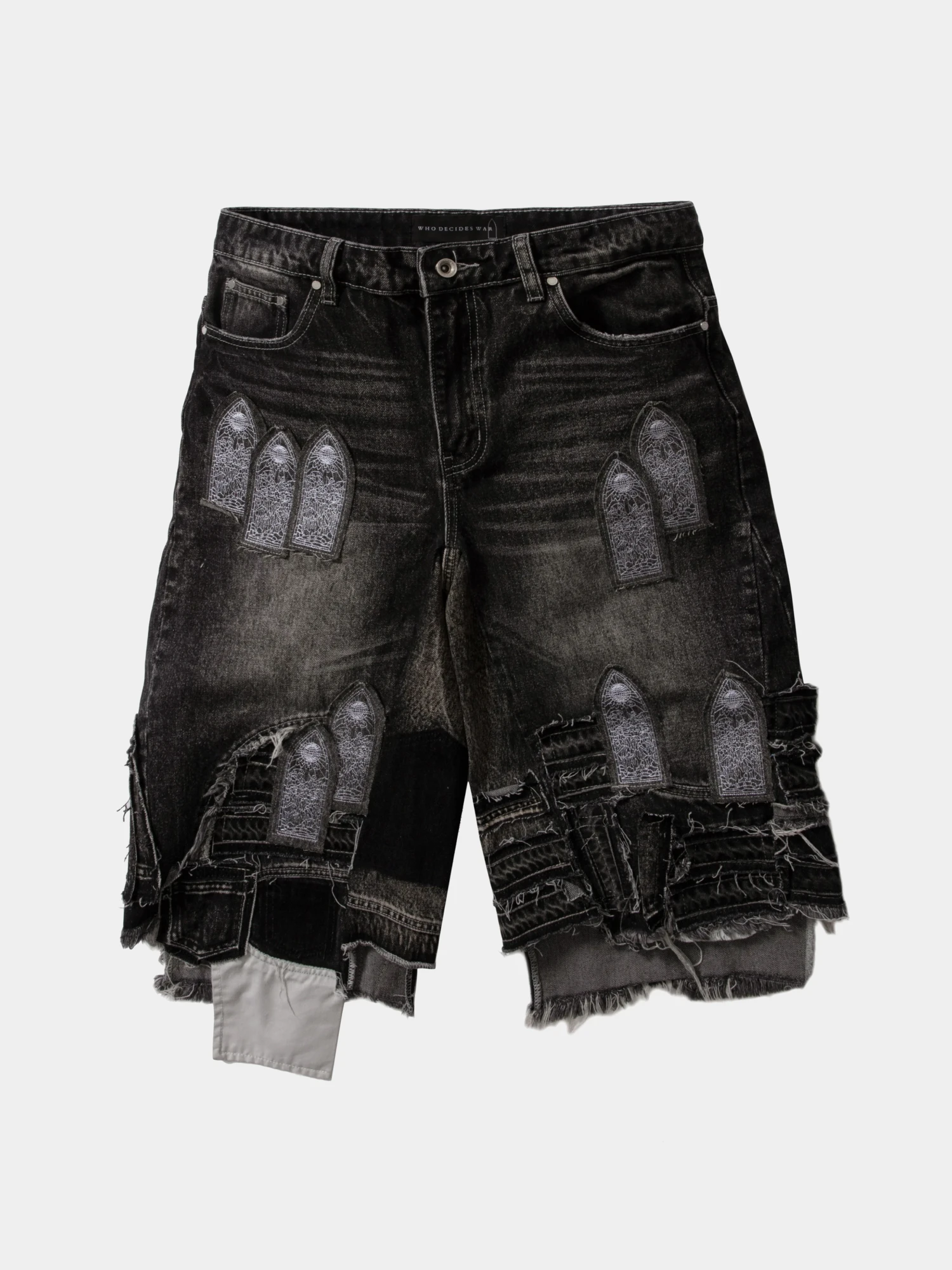 Шорты WHO DECIDES WAR Patched Arch Blowout Denim Vintage Grey