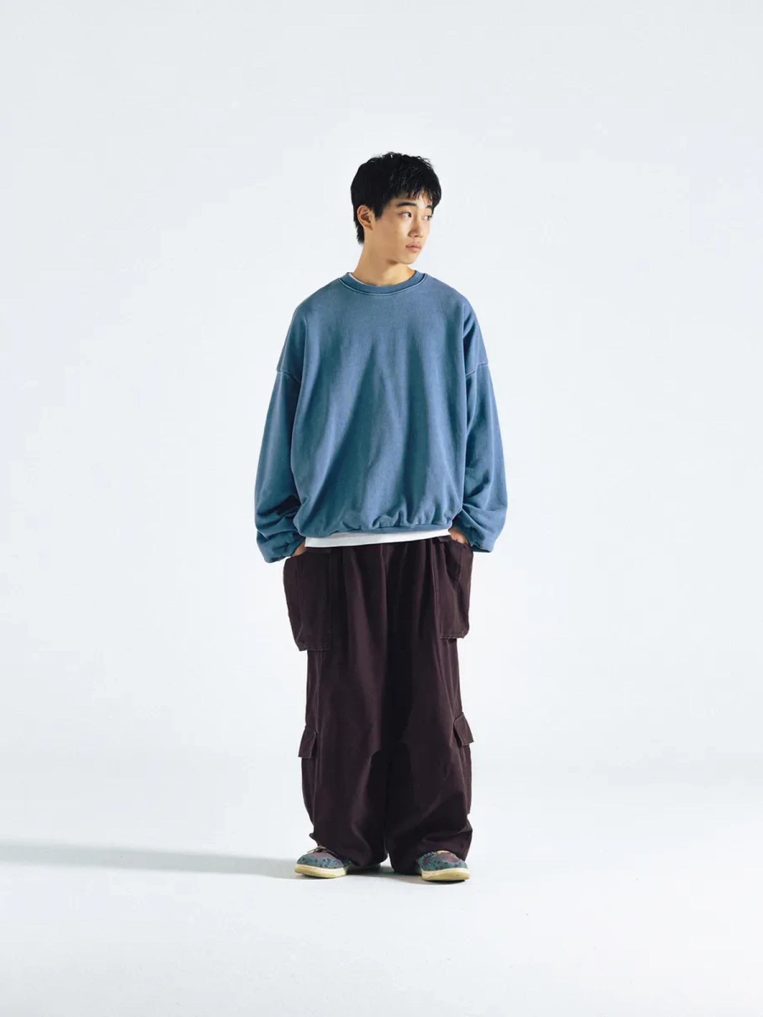 Свитшот ANGLAN Reversible Pigment Two Layer Washed Blue