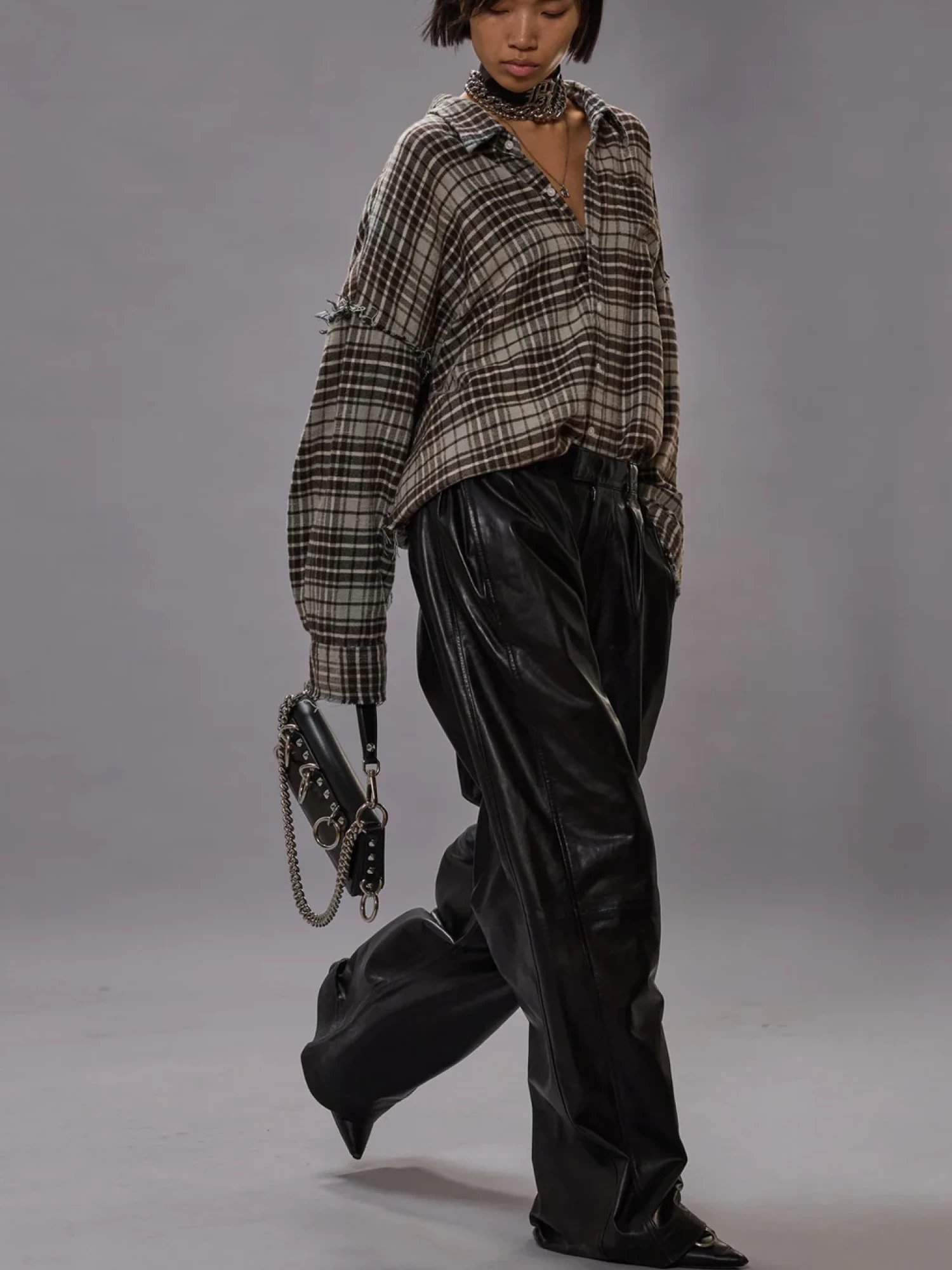 Рубашка R13 Shredded Seam Drop Neck Blue/Grey Plaid