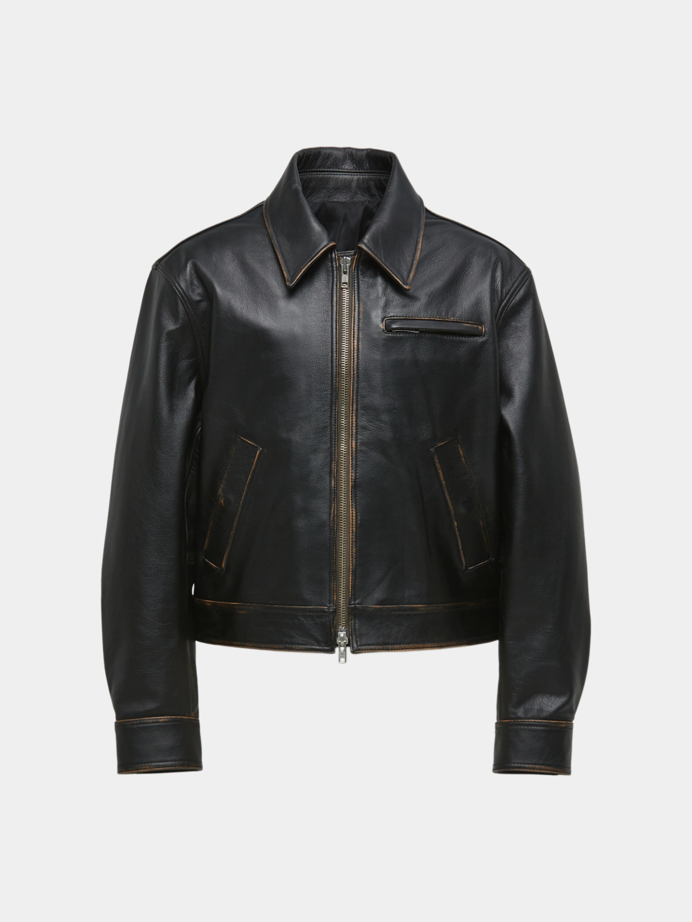 Куртка COOR Distressed Padded Leather Dark Brown