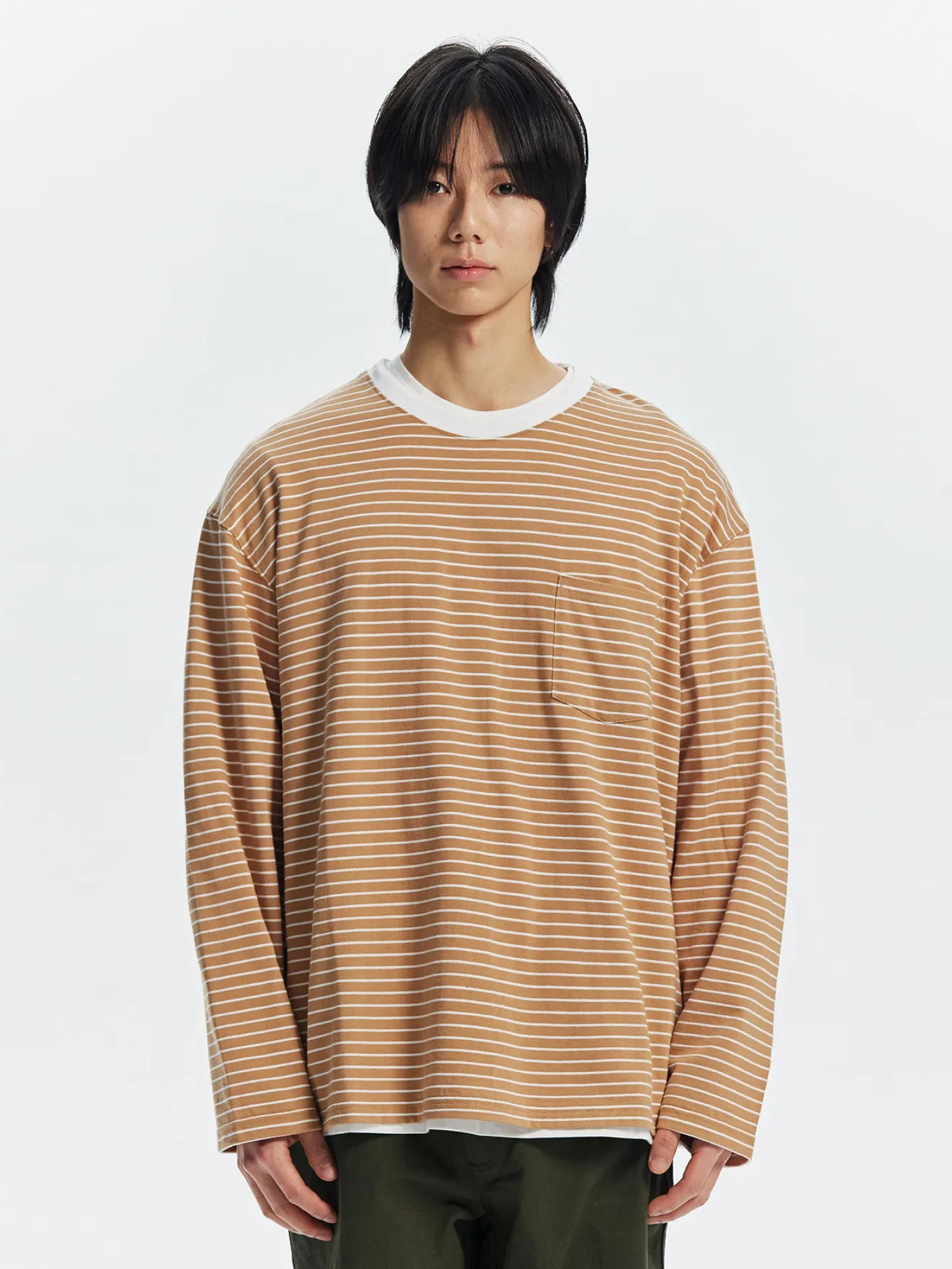 Лонгслив FrizmWORKS Stripe Oversized Relax Beige