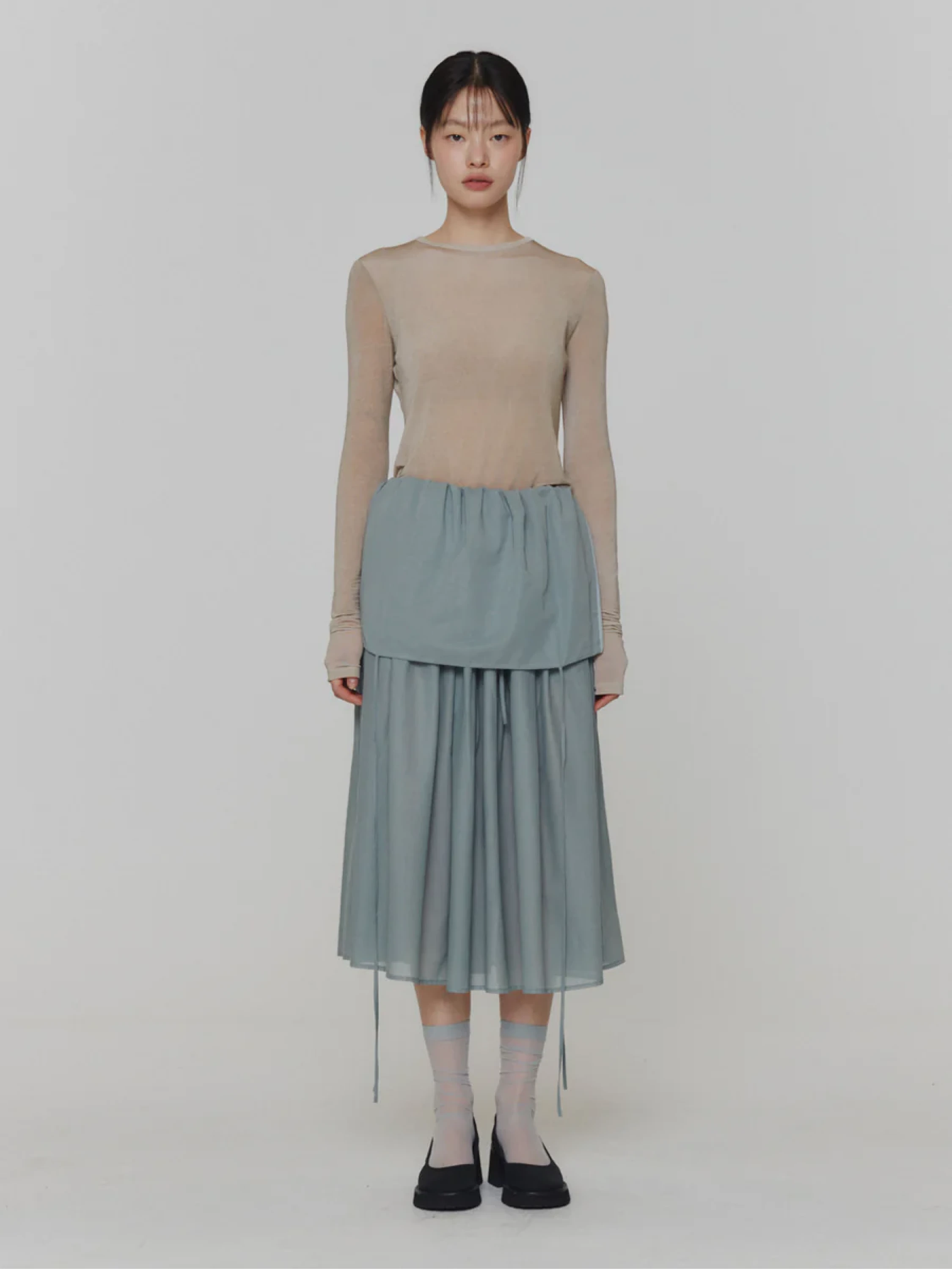 Женское платье AMOMENTO Sheer Shirring Long Dress Mint