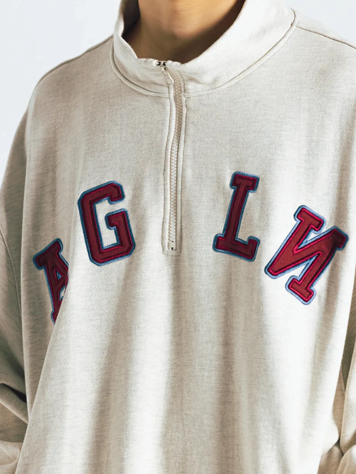 Халф-зип ANGLAN Applique Sweat Half Zip Up Oatmeal