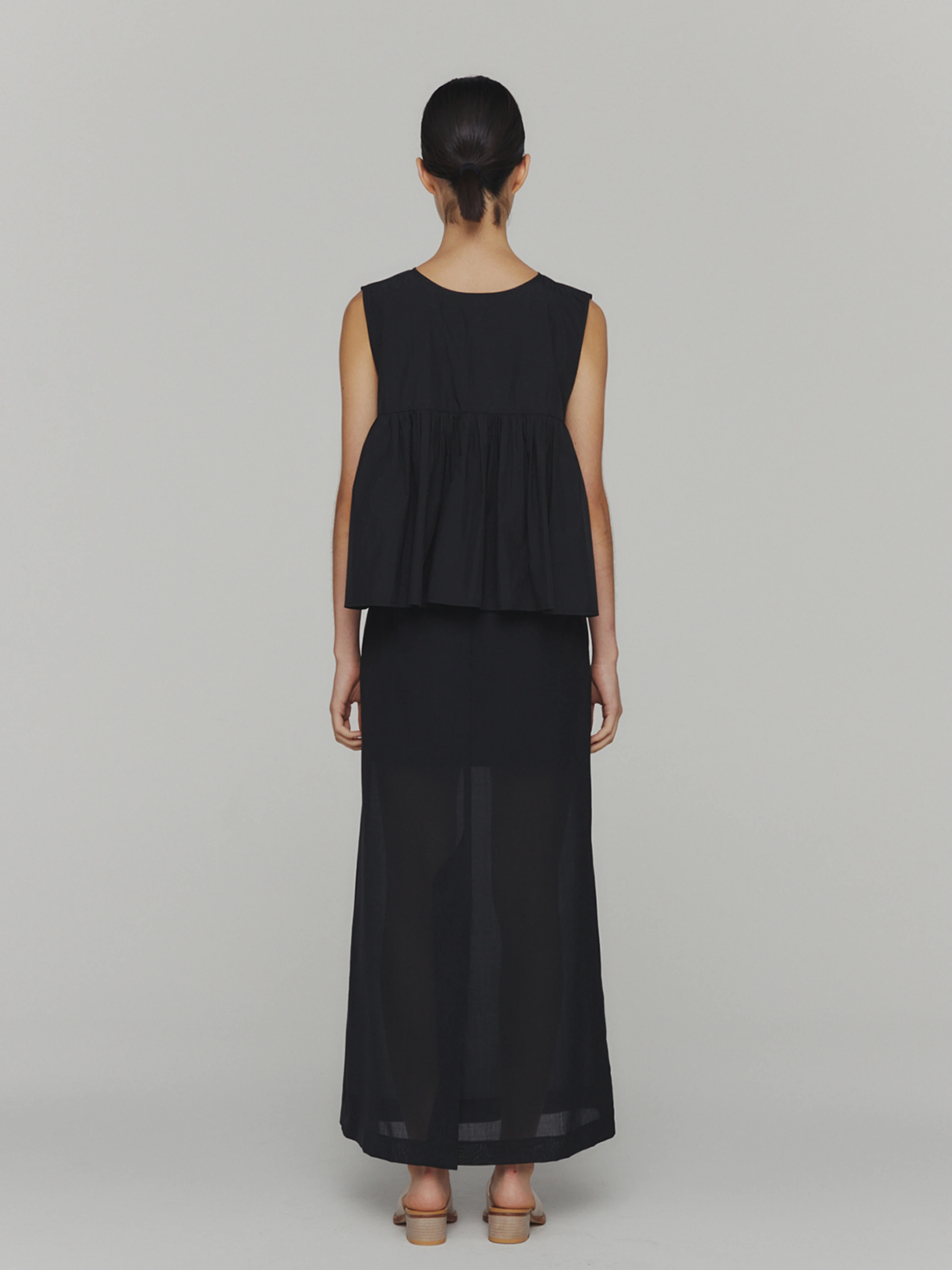 Топ AMOMENTO Cotton Two-Way Shirring Top Black