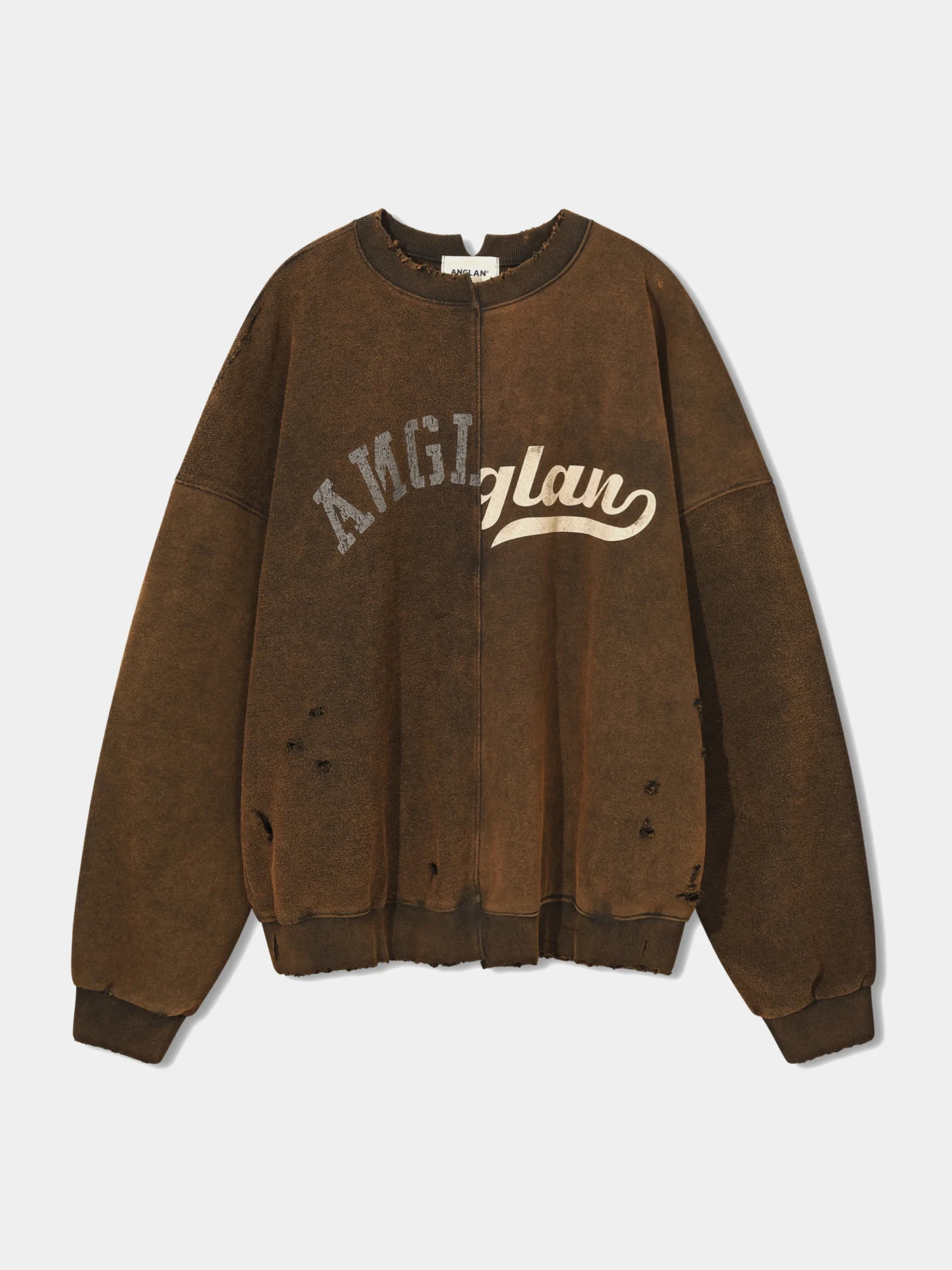 Свитшот ANGLAN Two Face Damage Logo Washed Brown