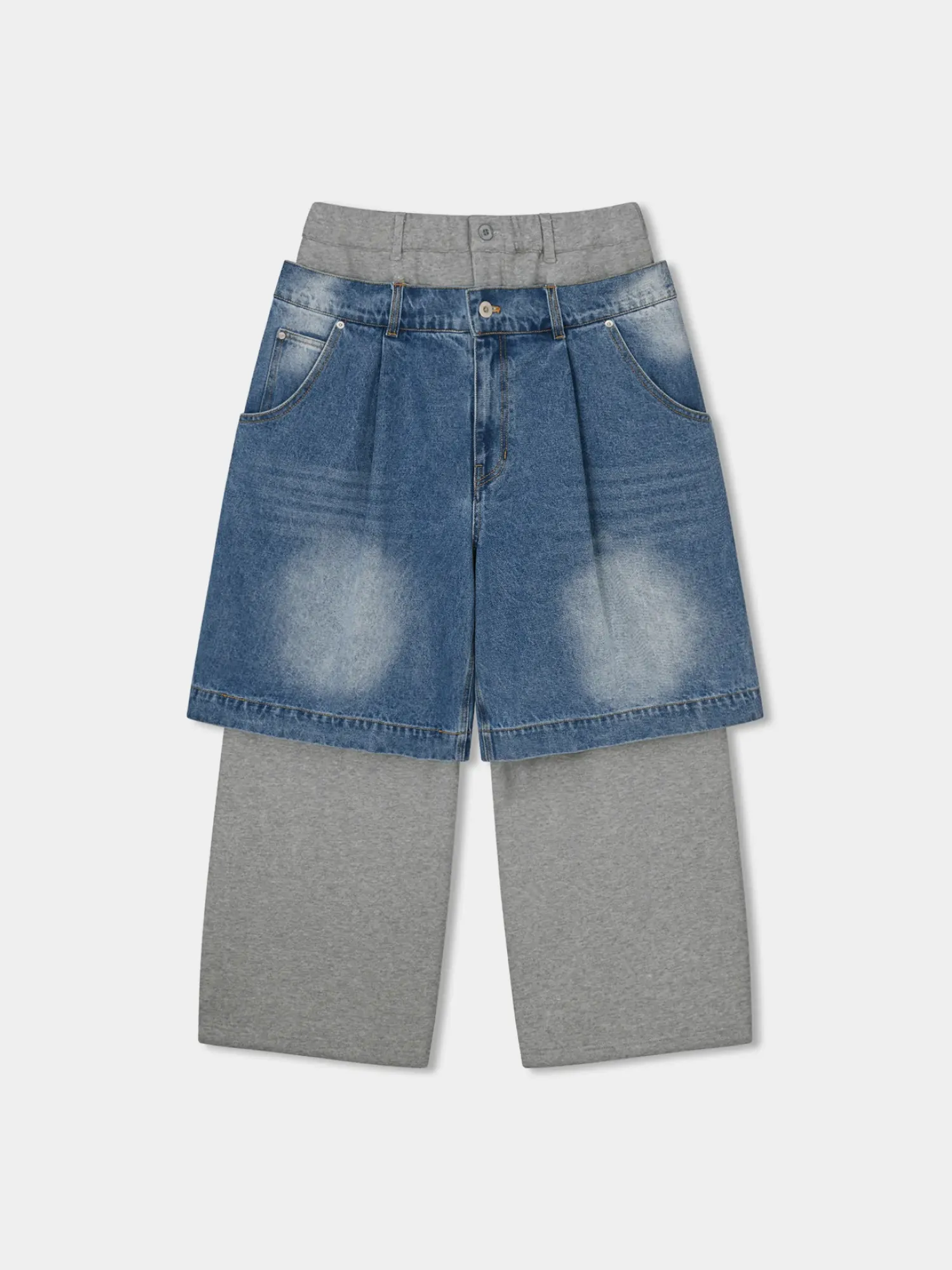 Брюки ANGLAN Denim Layered Sweat Pants Melange Grey