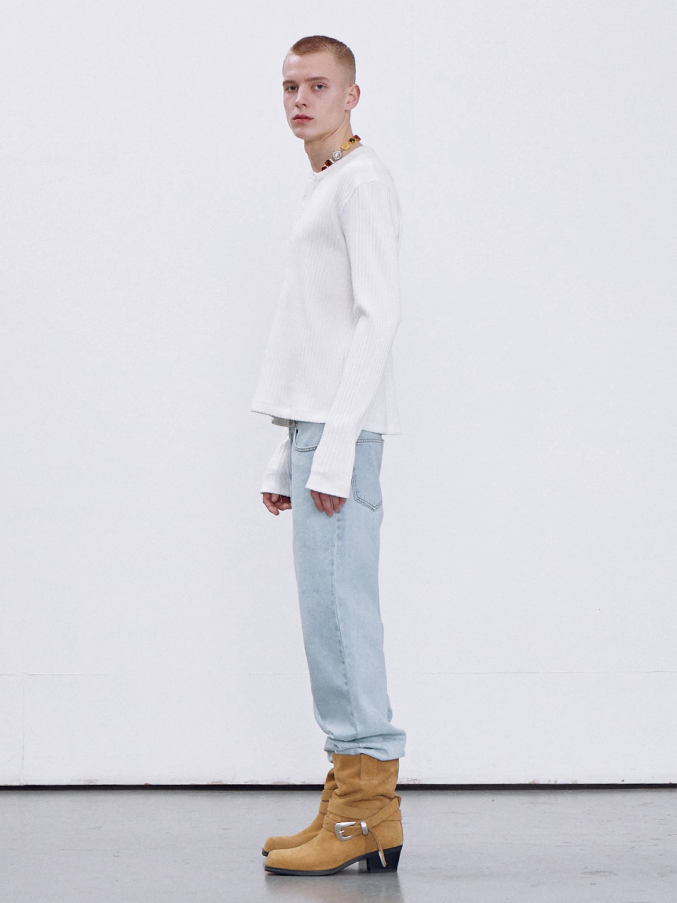 Лонгслив Recto RC Logo Jacquard Patch Henley Neck White