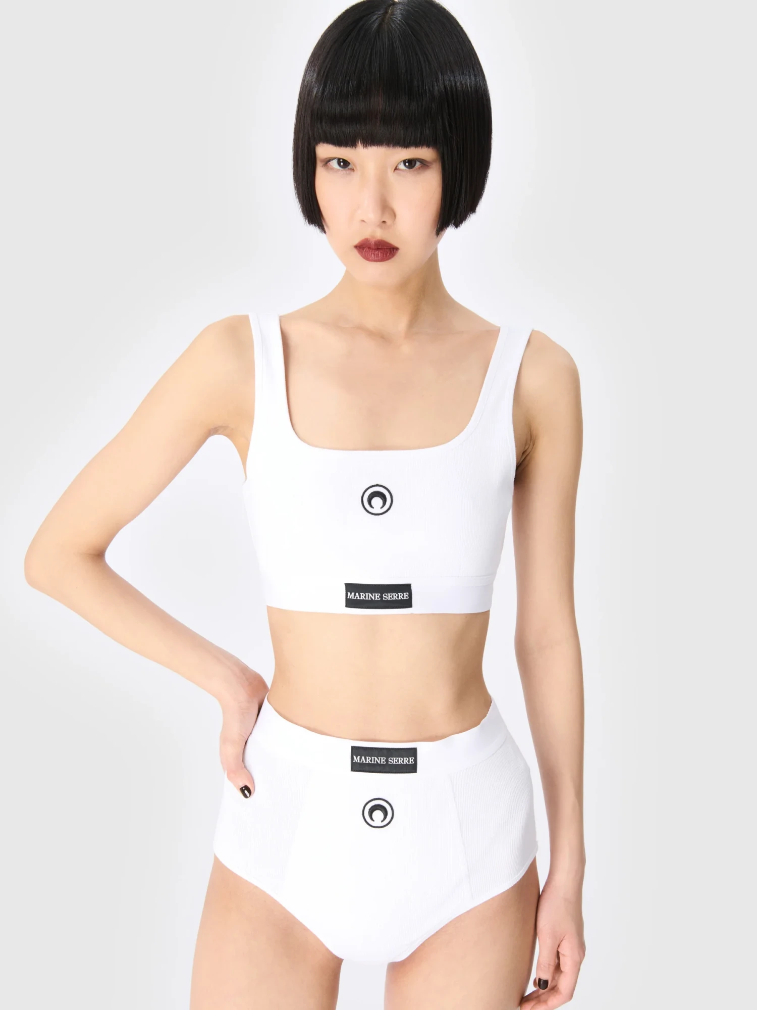 Бра Marine Serre Moon Logo Stretched Jersey Sport Bra White