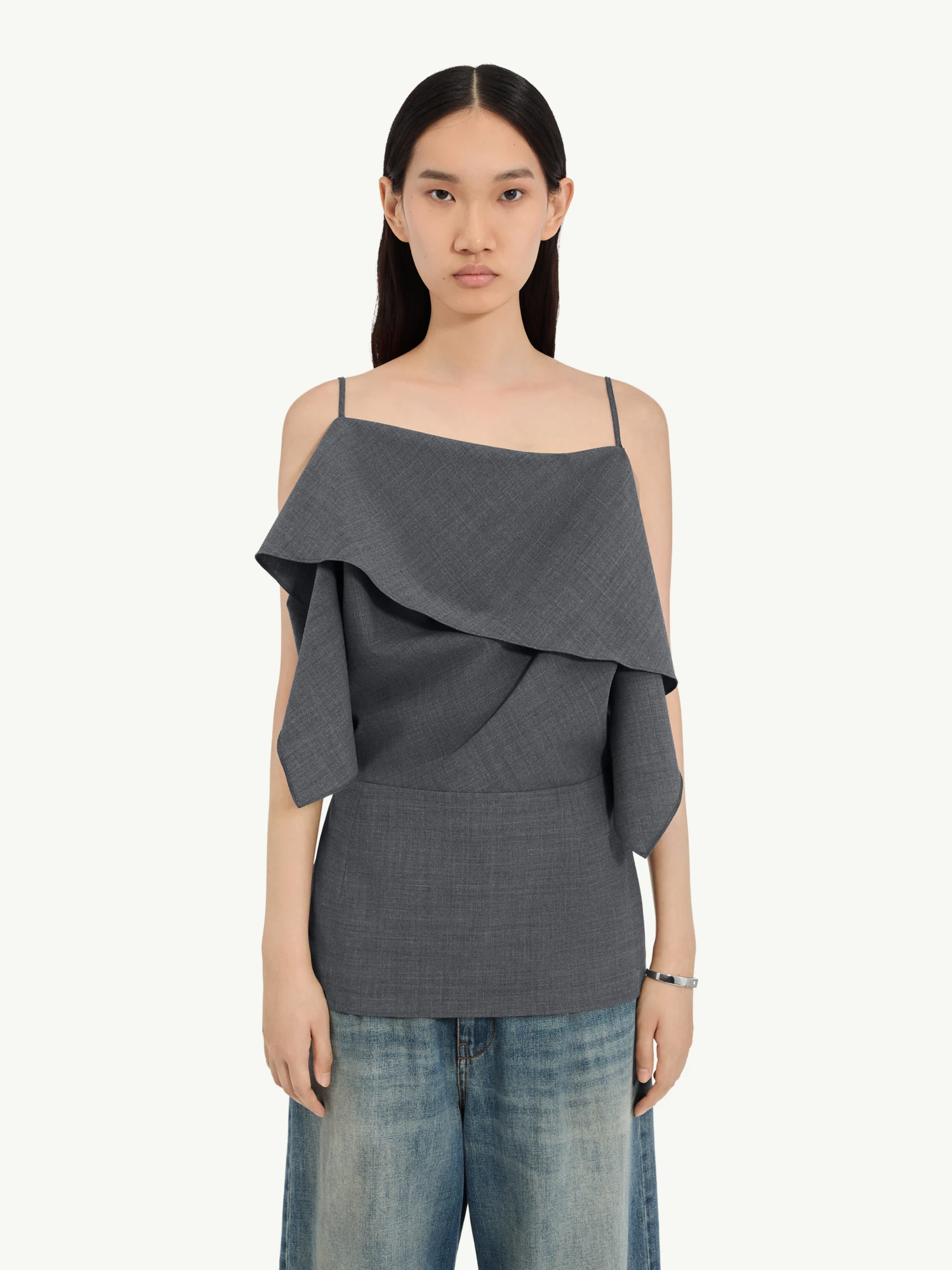 Женский топ MM6 Maison Margiela Folded Wool Blend Grey