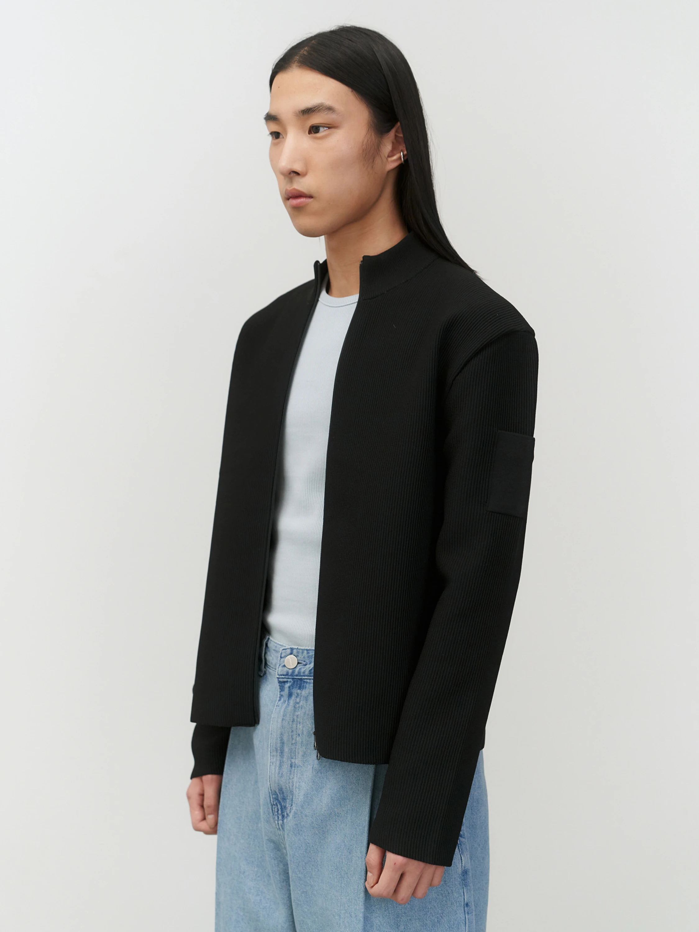 Кардиган AMOMENTO Mock Neck Zip-Up Black