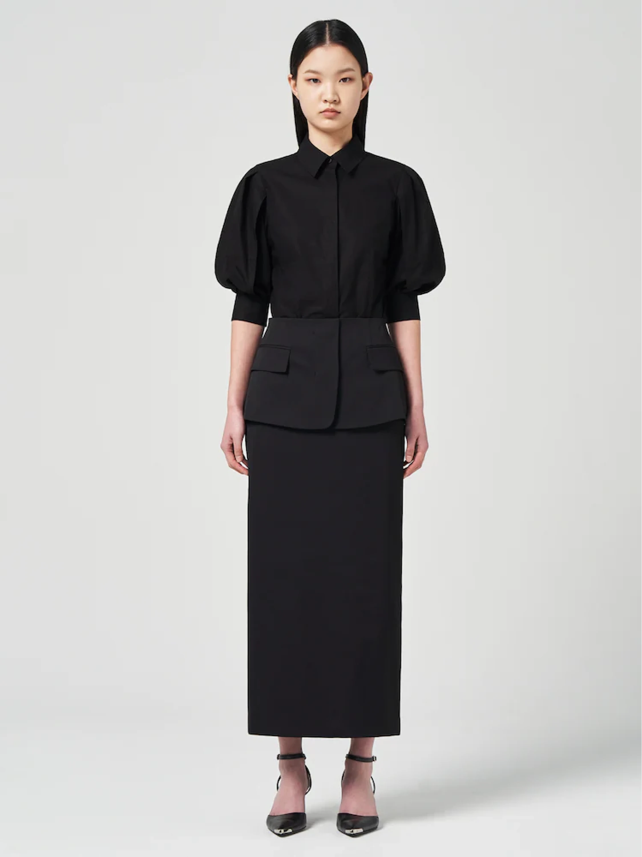 Женская рубашка JUUN.J Volume Sleeve Slim Blouse Black